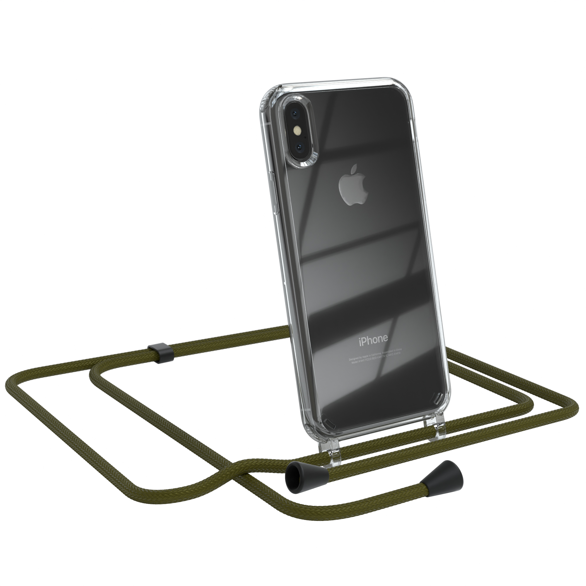 EAZY CASE Clear Cover mit Grün Umhängetasche, iPhone Olive X Apple, Umhängeband, / XS