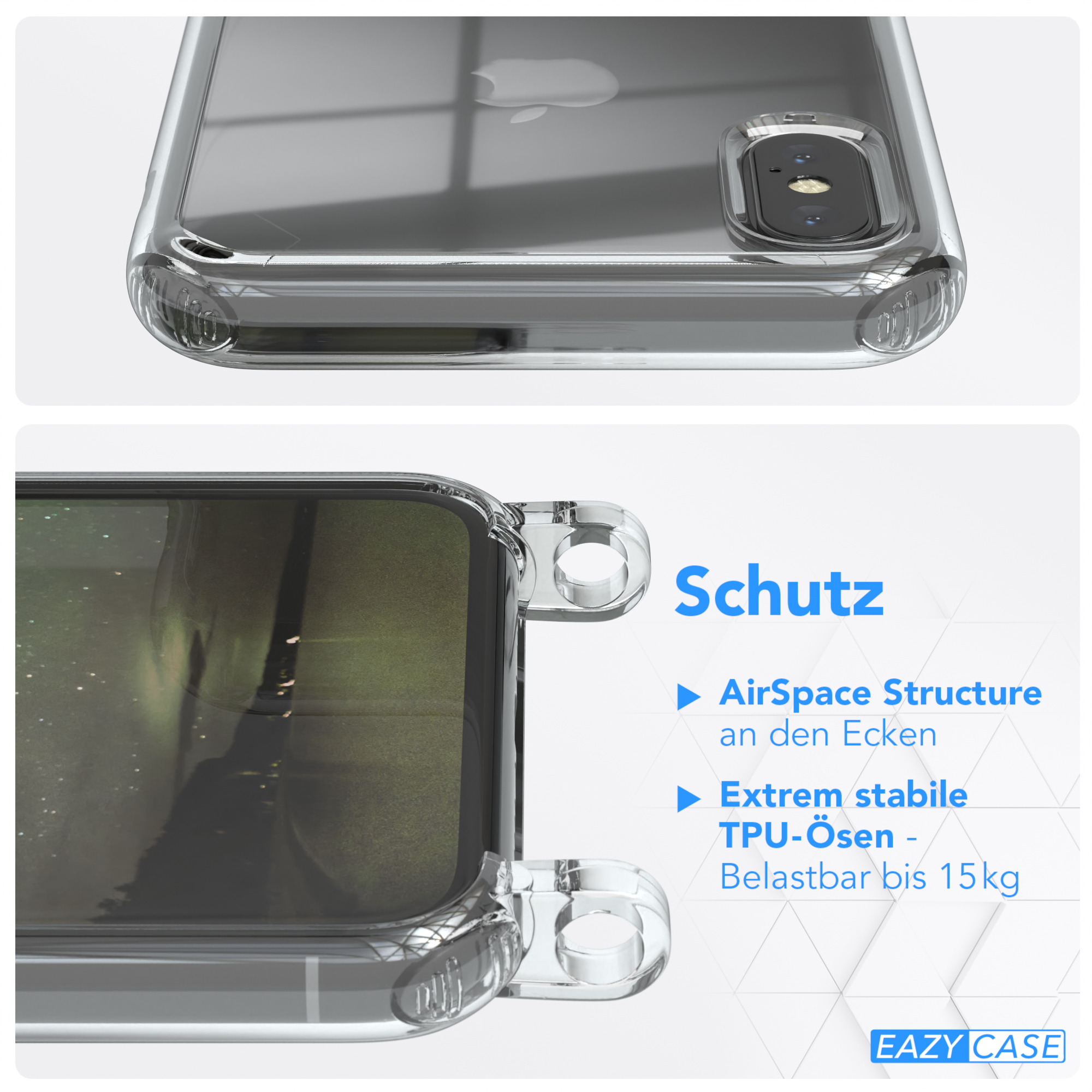 EAZY CASE Clear Cover mit Grün Umhängetasche, iPhone Olive X Apple, Umhängeband, / XS