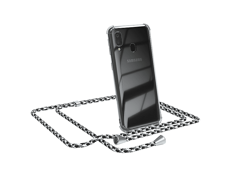 EAZY CASE Clear Cover mit A40, Galaxy Camouflage / Umhängetasche, Clips Samsung, Schwarz Silber Umhängeband