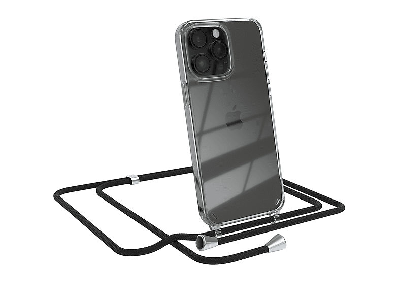 EAZY CASE Clear Pro iPhone Apple, Umhängeband, Cover Umhängetasche, Clips Schwarz Max, 14 / Silber mit