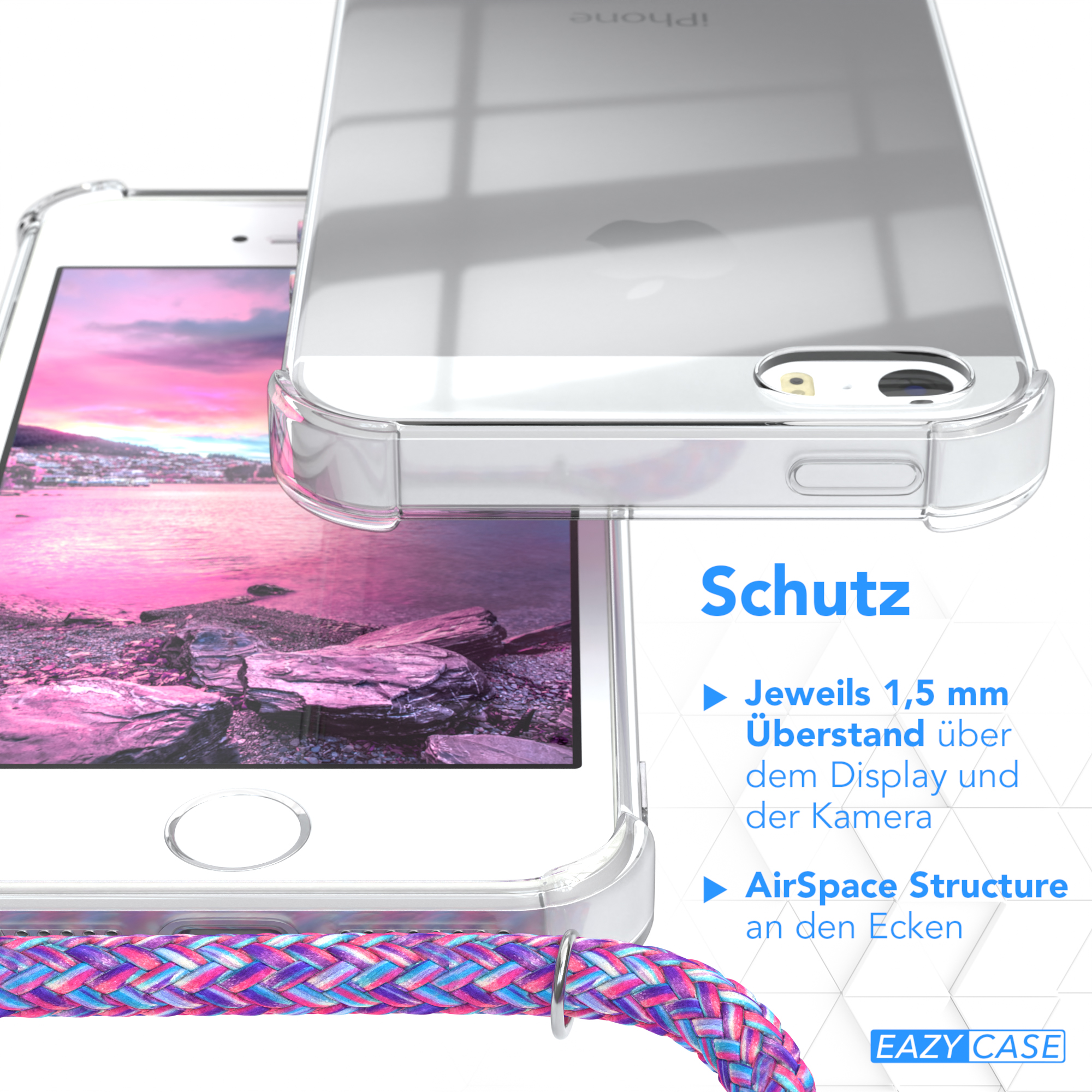 Klare Handyhülle auf iPhone. Merkmale: 1,5 mm Displayüberstand, AirSpace Struktur an den Ecken.