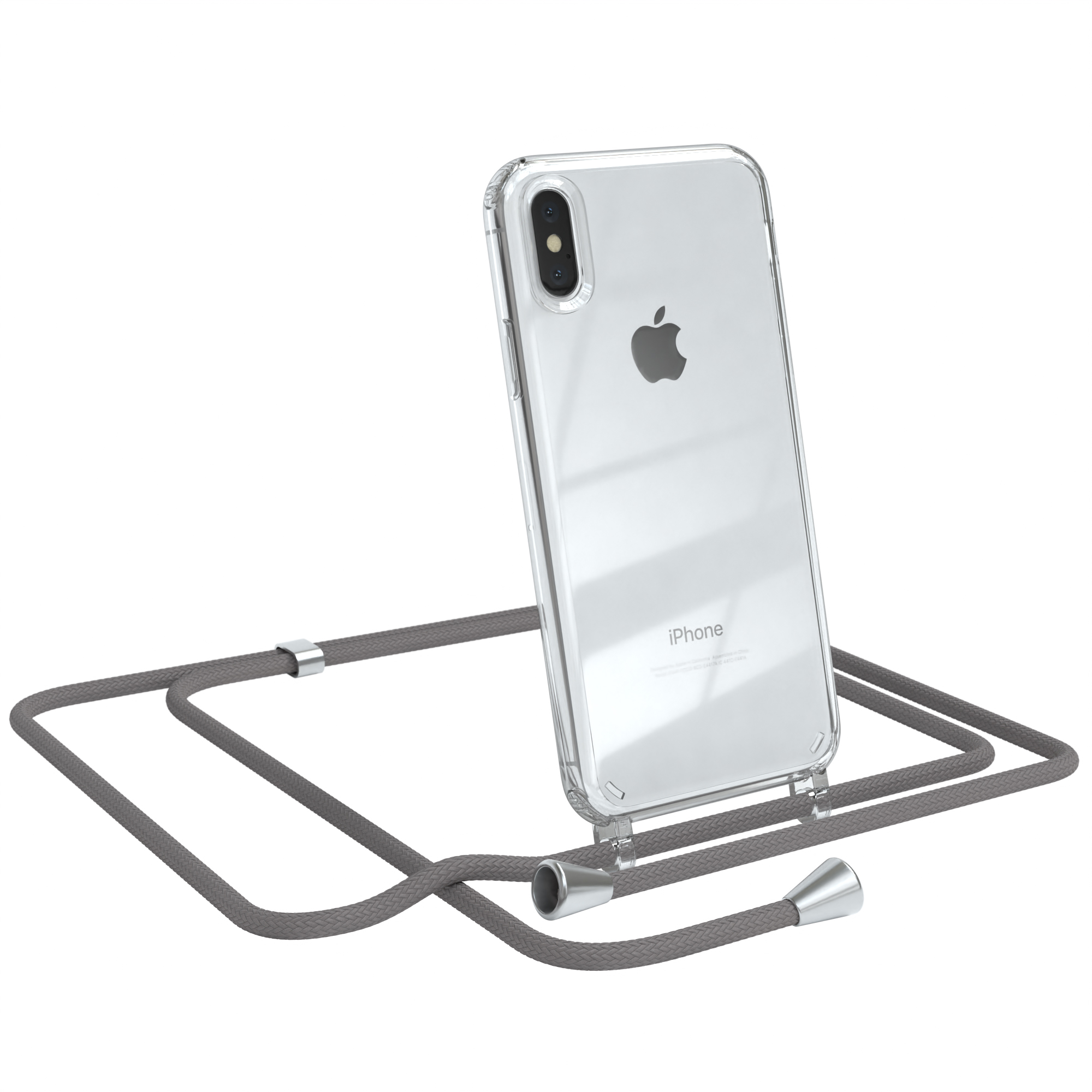 EAZY CASE Clear Cover / Umhängeband, / XS, X iPhone Apple, mit Umhängetasche, Clips Silber Grau