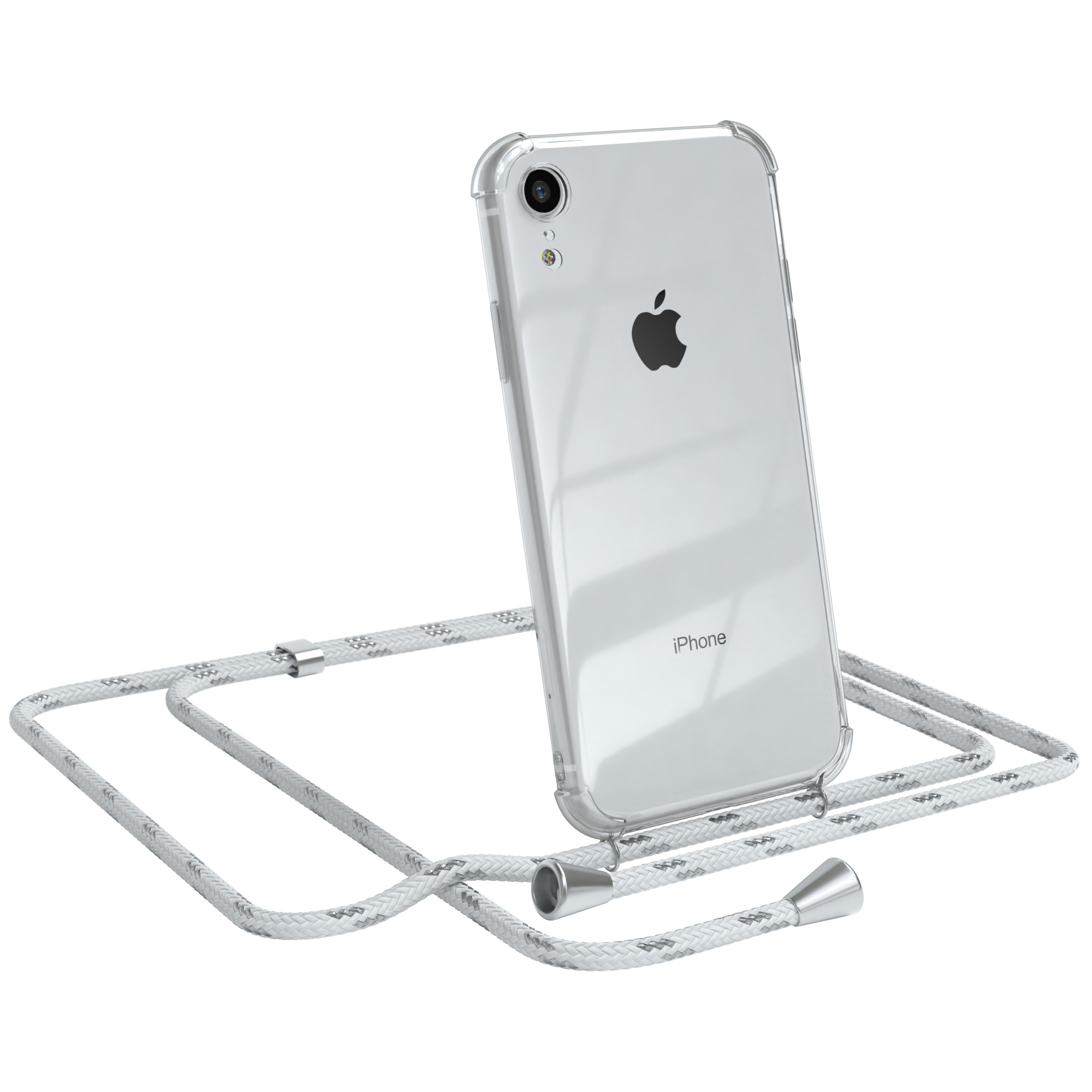 Cover Silber Clear EAZY mit CASE Umhängetasche, Clips Umhängeband, / Apple, Weiß iPhone XR,