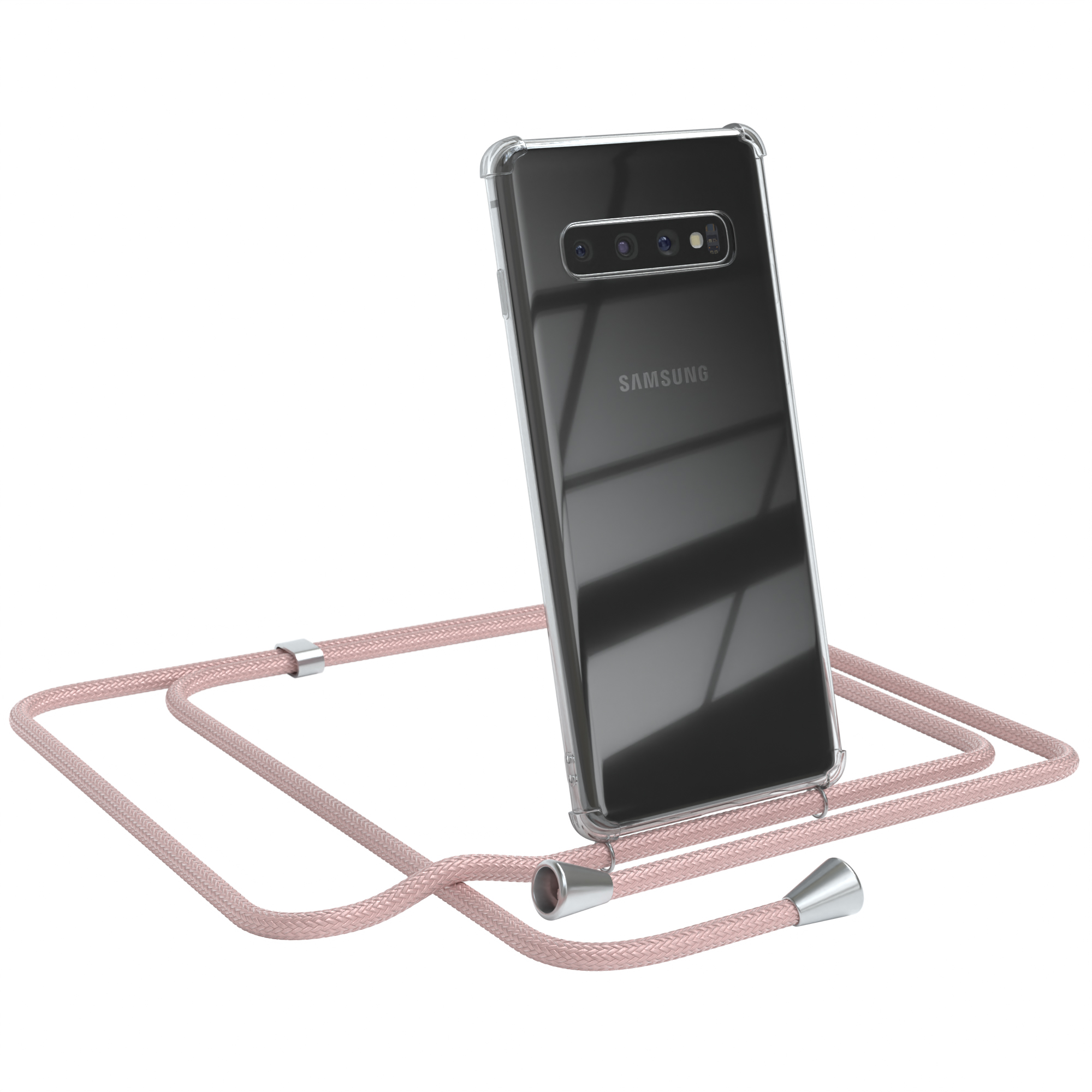 EAZY CASE Clear Cover mit Galaxy Rosé Clips S10, Samsung, / Umhängeband, Umhängetasche, Silber