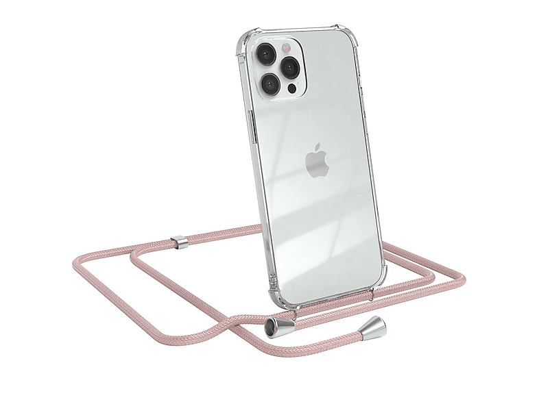 Rosé Pro Cover iPhone Clips / Silber Umhängeband, Max, 12 Umhängetasche, CASE Clear EAZY mit Apple,