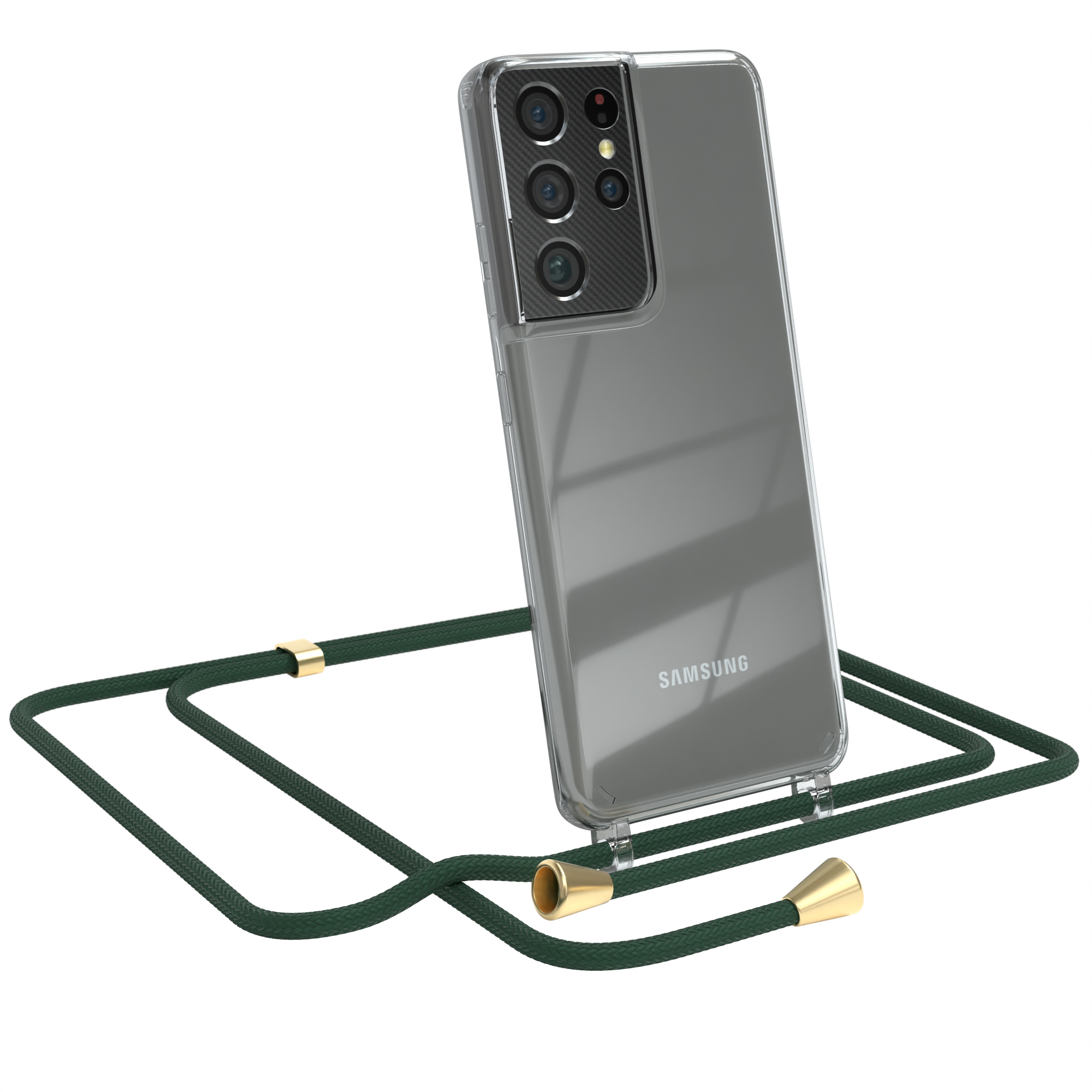 EAZY CASE Clear Galaxy S21 Samsung, / 5G, Gold mit Umhängeband, Umhängetasche, Ultra Grün Cover Clips