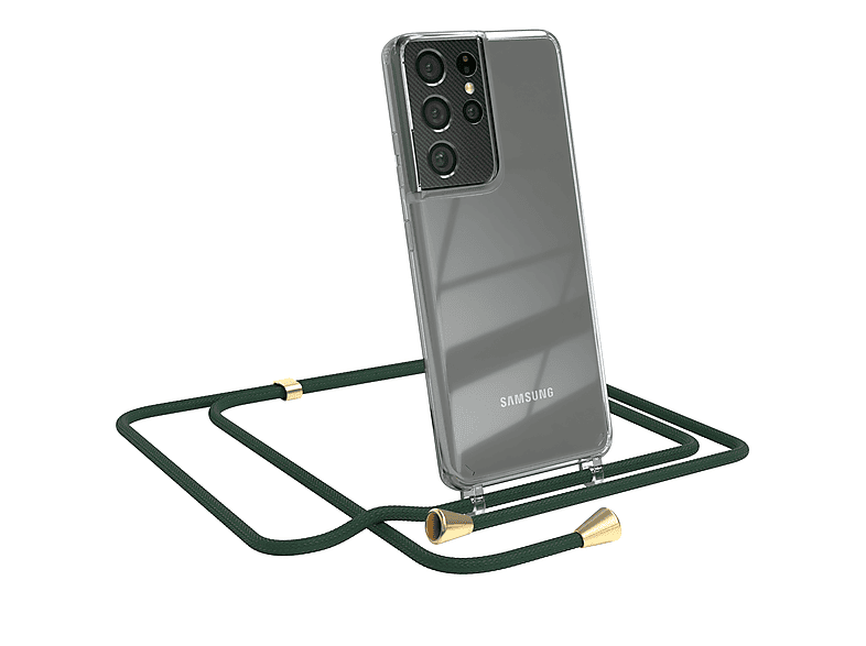 CASE Clips mit Cover EAZY Galaxy / Clear Umhängeband, Samsung, 5G, S21 Grün Umhängetasche, Gold Ultra