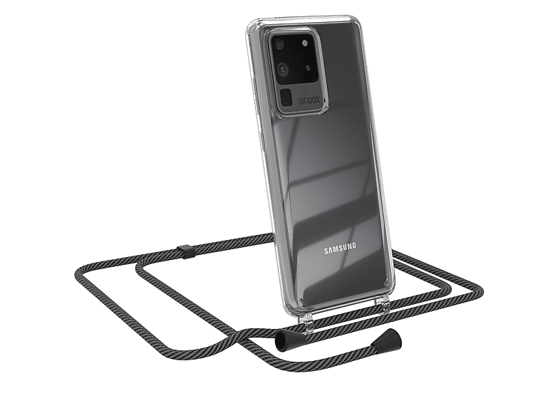 EAZY CASE Clear Cover mit Umhängeband, Umhängetasche, Samsung, Galaxy S20 Ultra / S20 Ultra 5G, Anthrazit