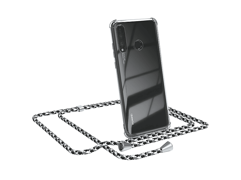 EAZY CASE Clear Cover mit Umhängeband, Umhängetasche, Huawei, P30 Lite, Schwarz Camouflage / Clips Silber
