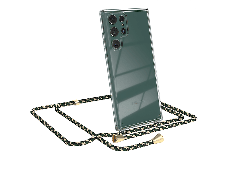 EAZY CASE Clear Cover / Gold Samsung, Ultra Umhängetasche, 5G, mit Camouflage Clips Umhängeband, S22 Grün Galaxy
