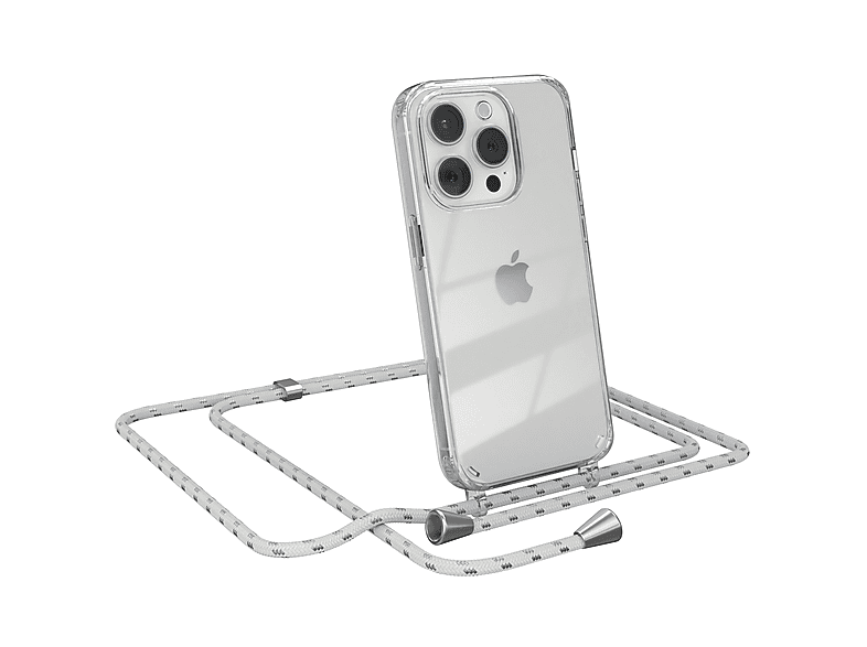 Cover iPhone / Umhängeband, Weiß Clips Apple, mit 15 Umhängetasche, Pro, Silber EAZY CASE Clear