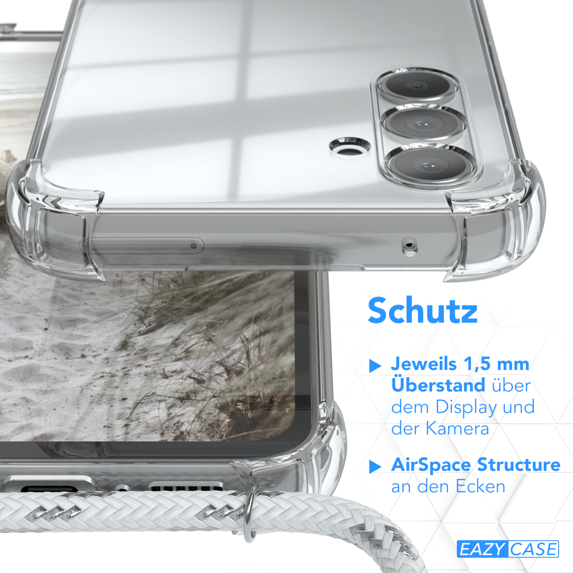 EAZY CASE Clear Cover mit Umhängeband, Galaxy A54, Silber Clips Weiß Samsung, / Umhängetasche