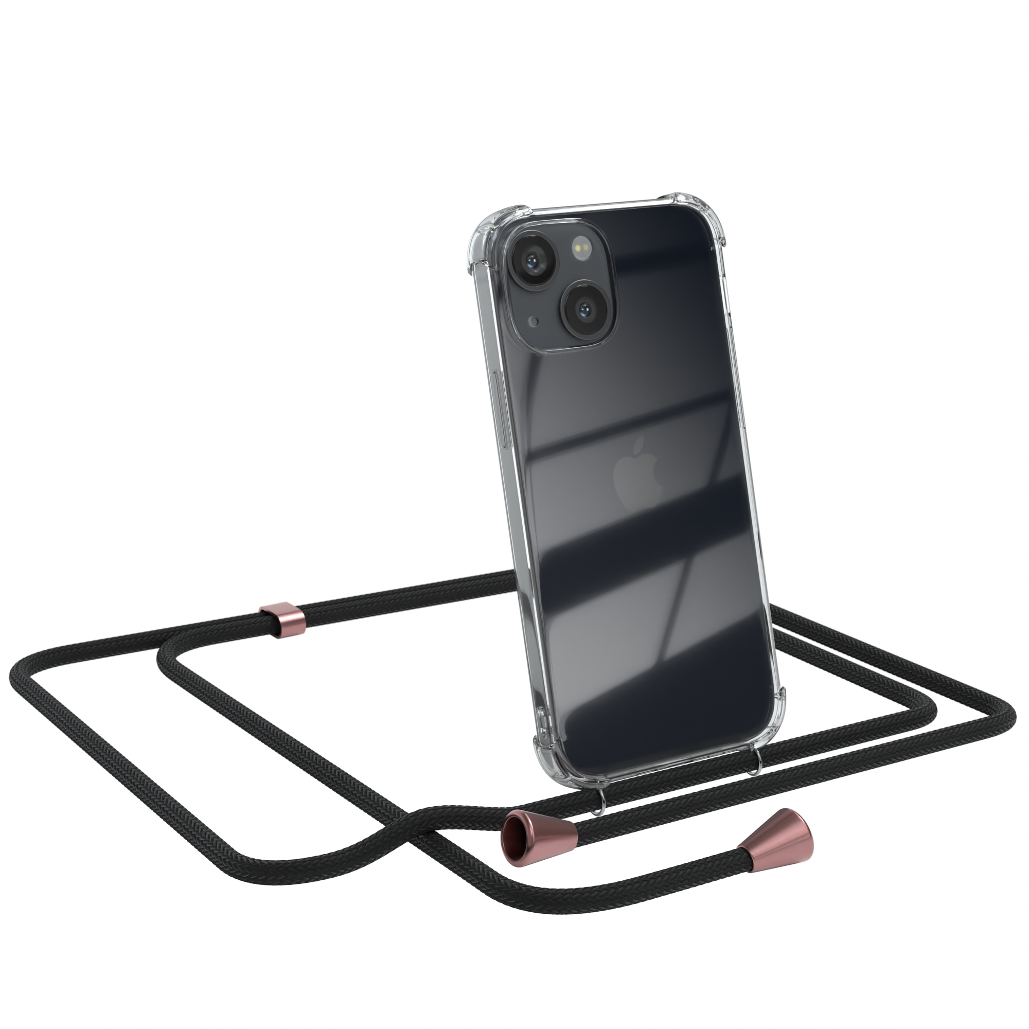 Transparente Handyhülle mit schwarzem Band. Ein Apple-Logo ist sichtbar.