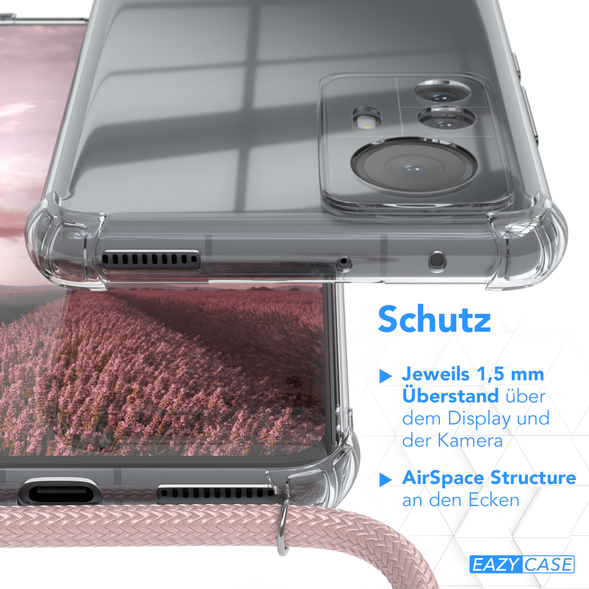 Transparente Handyhülle mit Schutzfunktionen. Nahaufnahme.