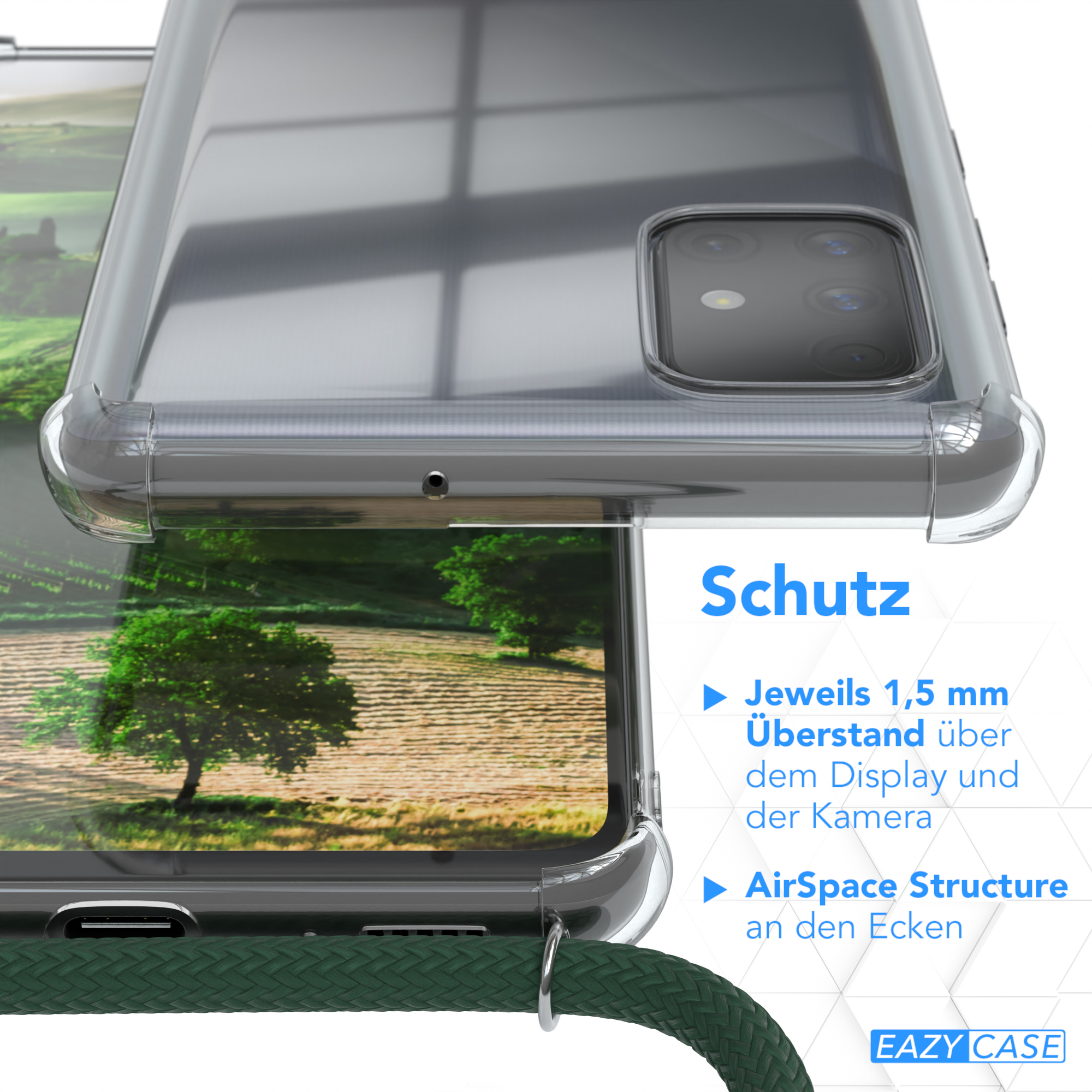 EAZY CASE Clear Cover Galaxy mit Samsung, / Grün Umhängeband, A71, Umhängetasche, Clips Gold