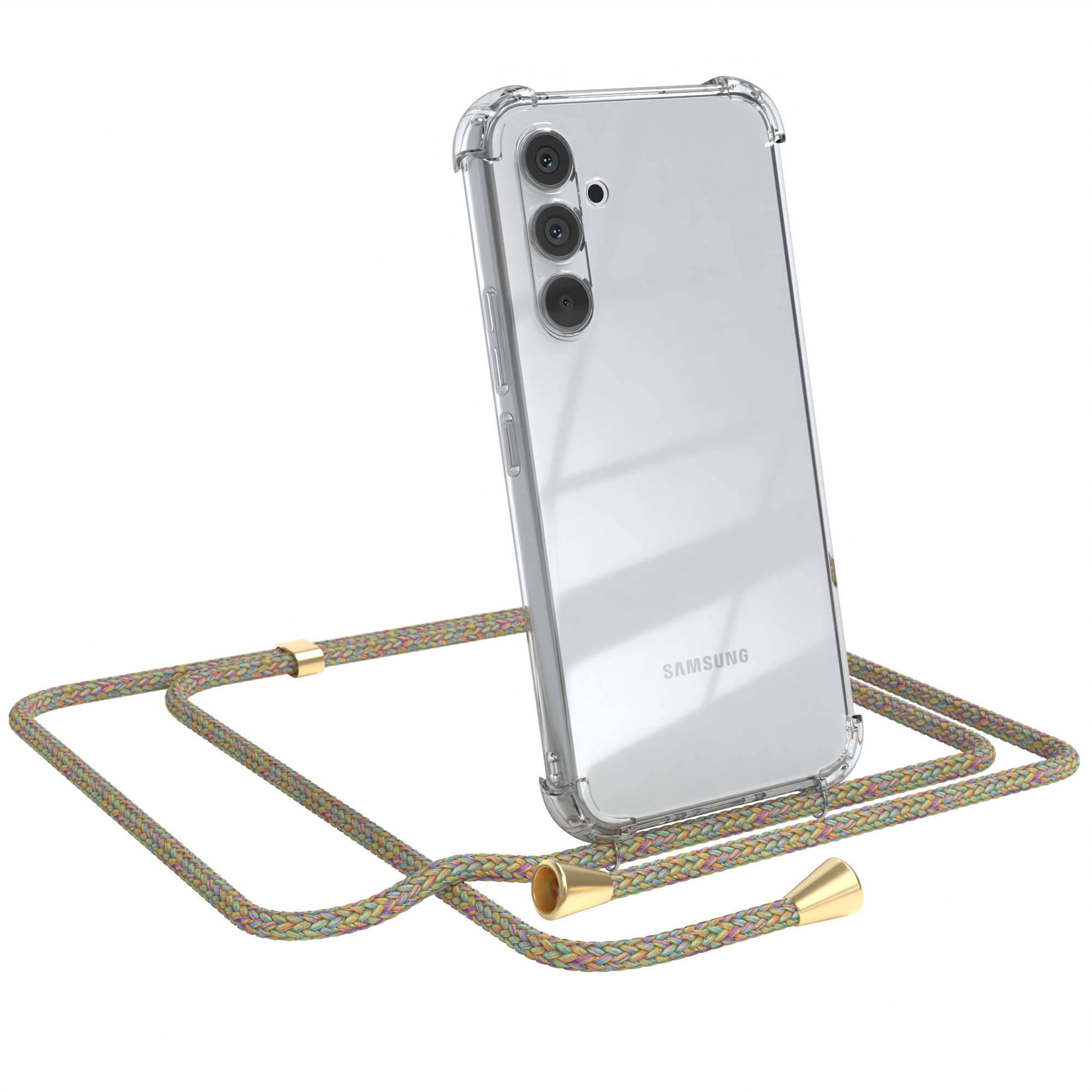 Bunt / Samsung, Umhängetasche, Galaxy Clear Clips mit Gold CASE Cover Umhängeband, A54, EAZY
