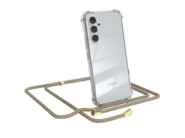 Bunt / Samsung, Umhängetasche, Galaxy Clear Clips mit Gold CASE Cover Umhängeband, A54, EAZY
