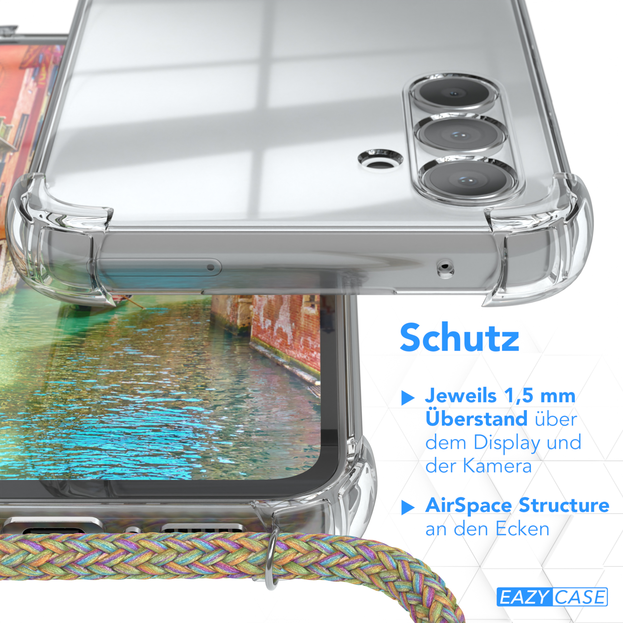 A54, Clips EAZY / Galaxy mit Umhängeband, Clear Cover Bunt Samsung, Umhängetasche, CASE Gold