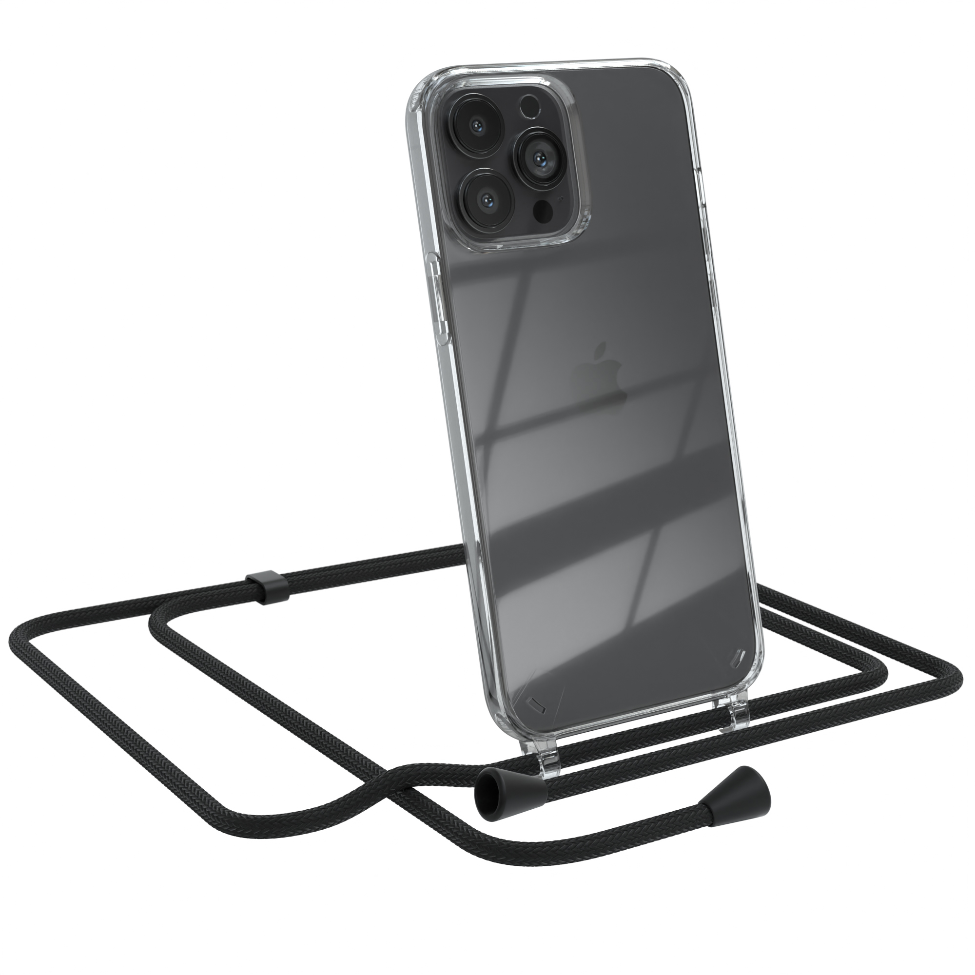 EAZY CASE Max, Pro Schwarz iPhone Cover Apple, Umhängetasche, mit 13 Clear Umhängeband