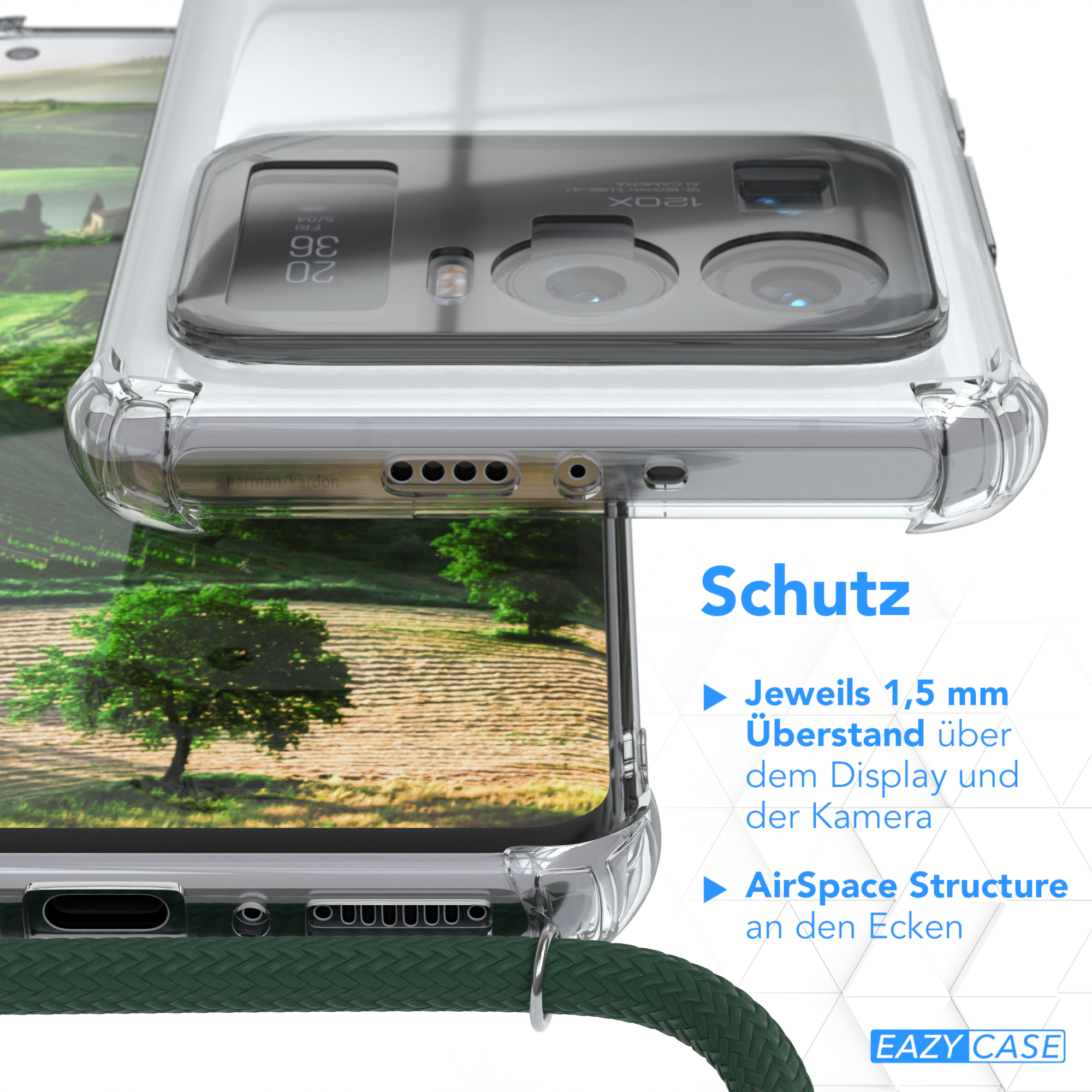 Transparente Handyhülle in Nahaufnahme, schützt ein Telefon.