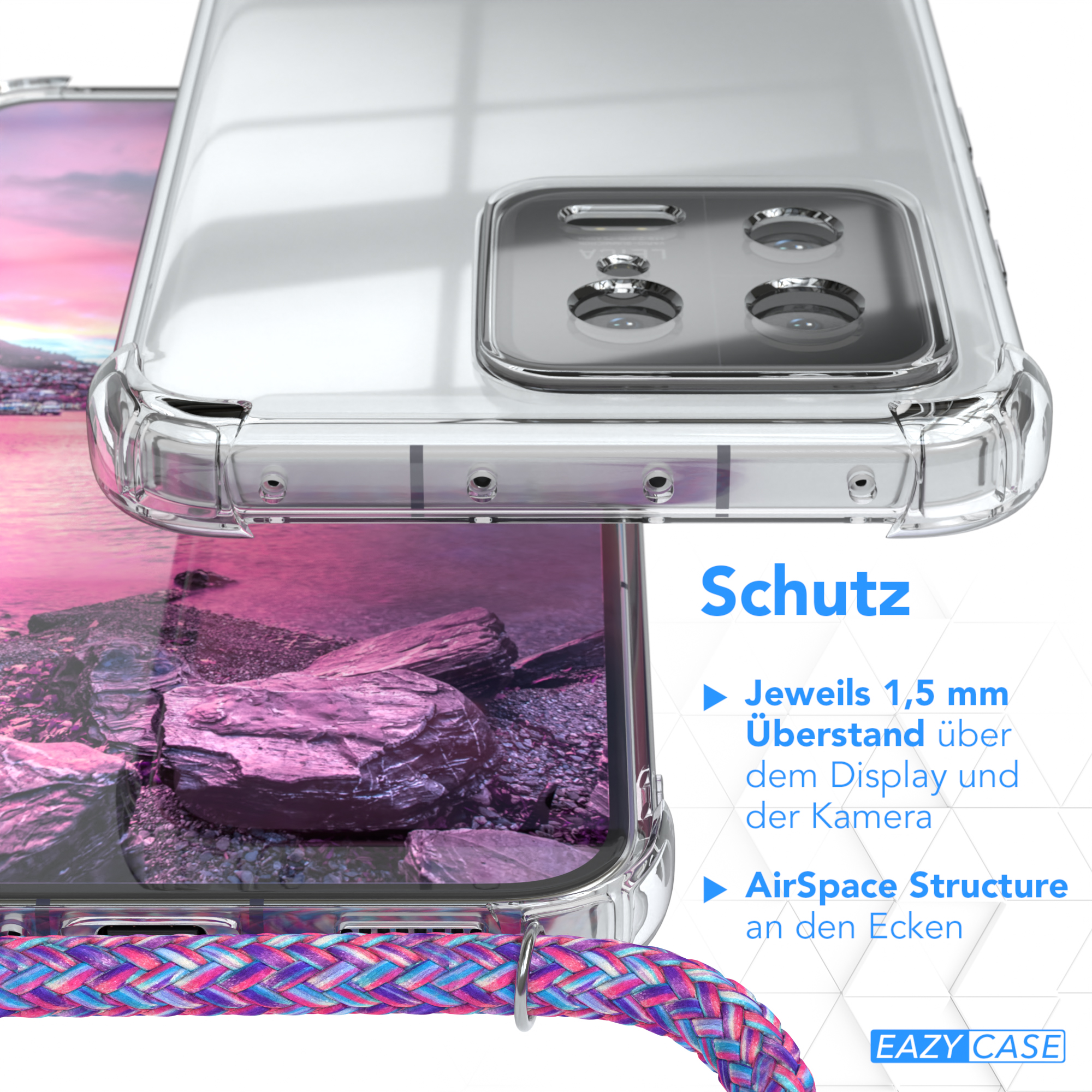 EAZY CASE Clear Cover Xiaomi, Clips Lila Umhängetasche, Silber mit / 13, Umhängeband