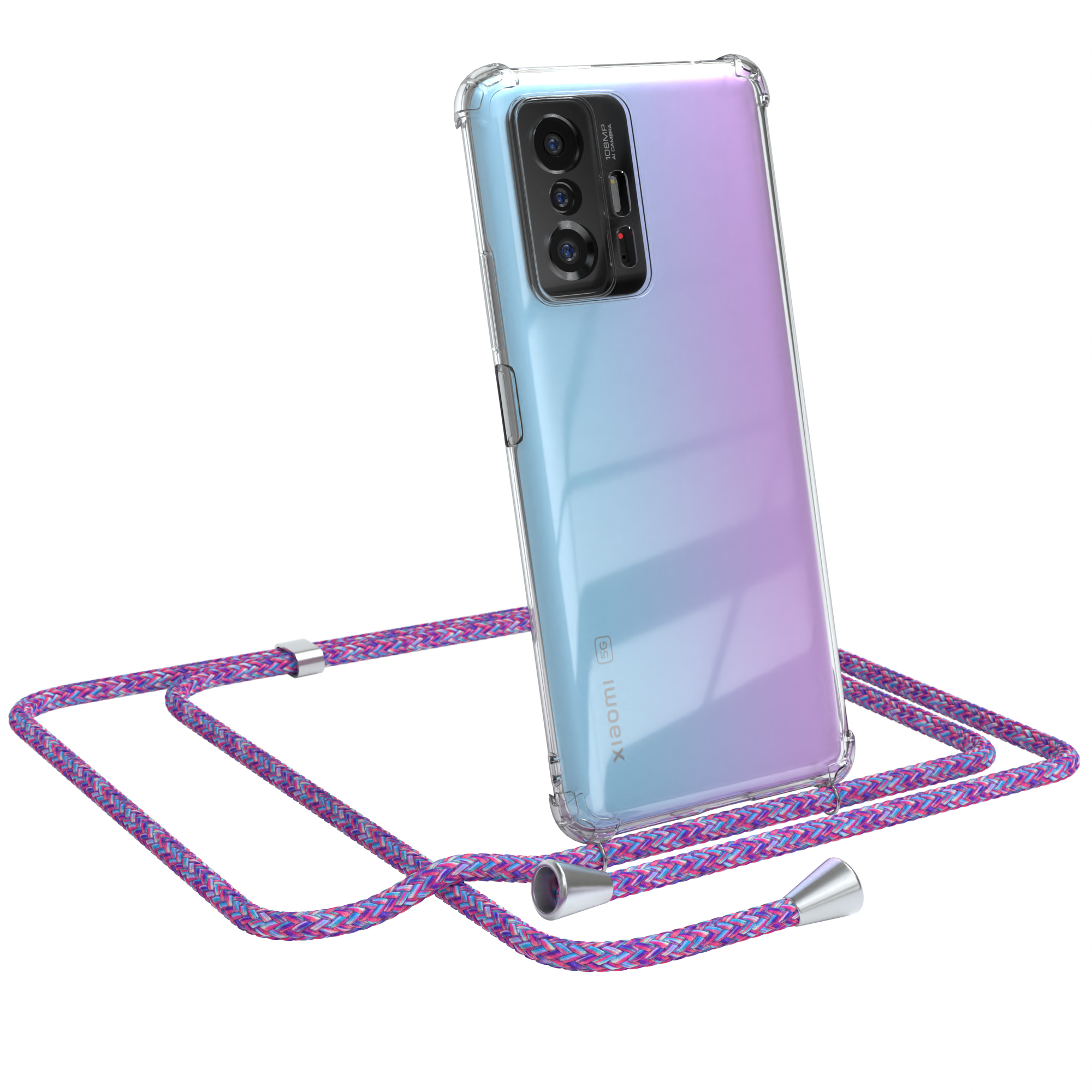 EAZY CASE Clear 11T Silber mit 11T 5G, Lila Umhängeband, Clips Cover / Pro Umhängetasche, / Xiaomi