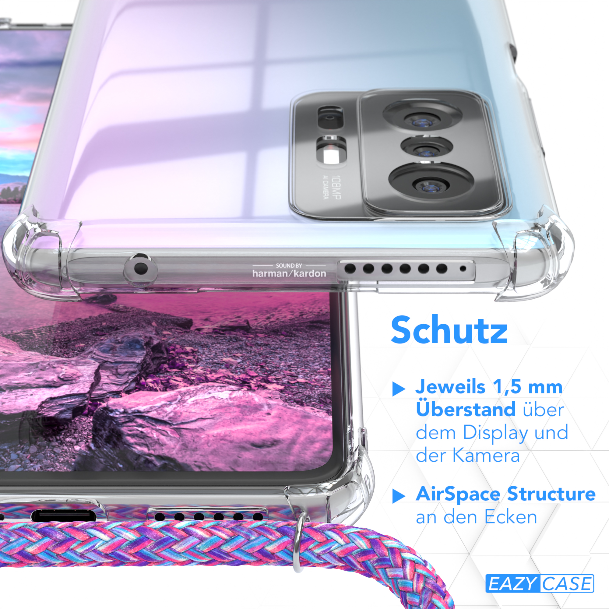 5G, Umhängetasche, Clips CASE Silber Umhängeband, Lila 11T mit / 11T Cover EAZY Pro / Clear Xiaomi,