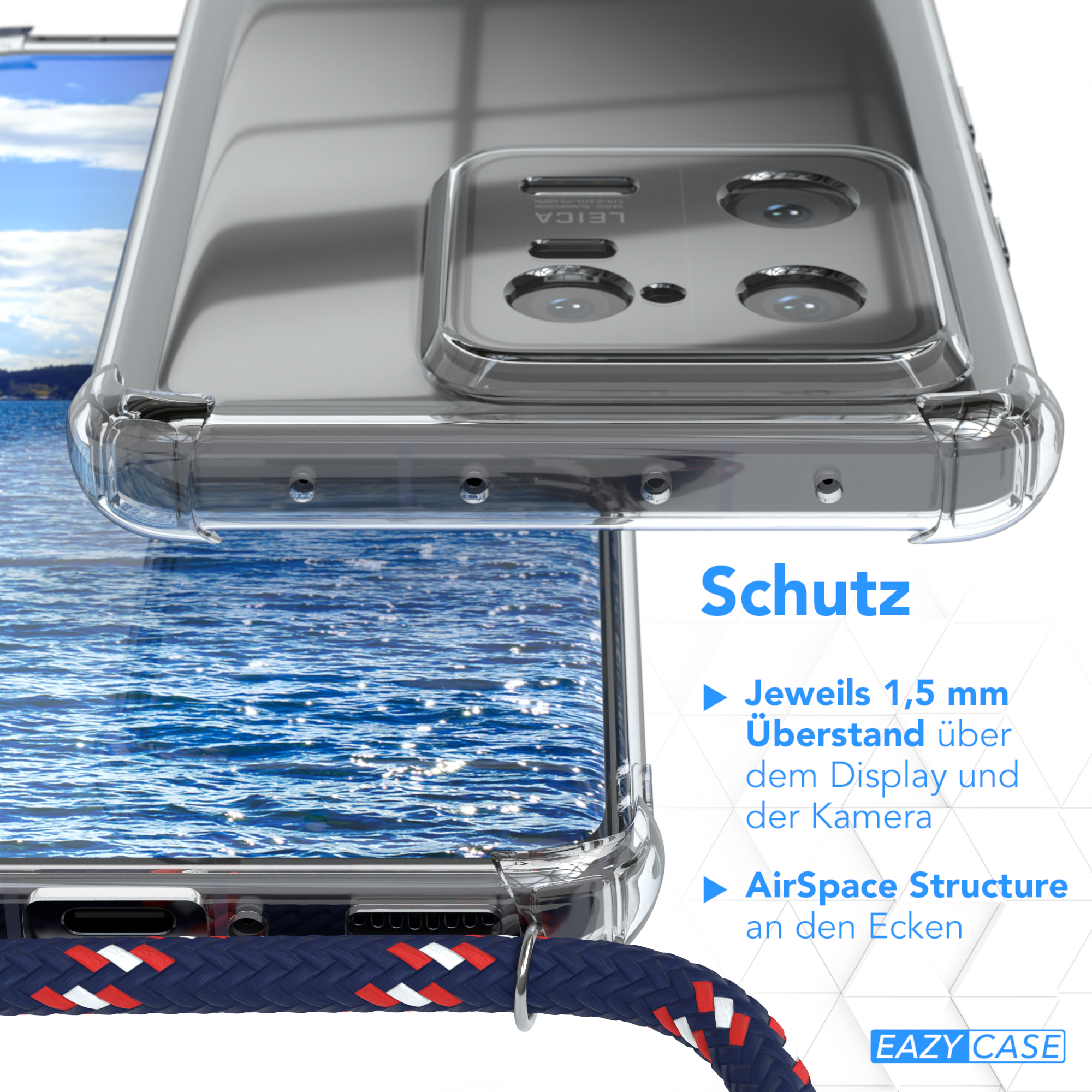 Umhängetasche, Umhängeband, Clips Xiaomi, EAZY Cover Clear Blau Camouflage Pro, 13 CASE Silber / mit