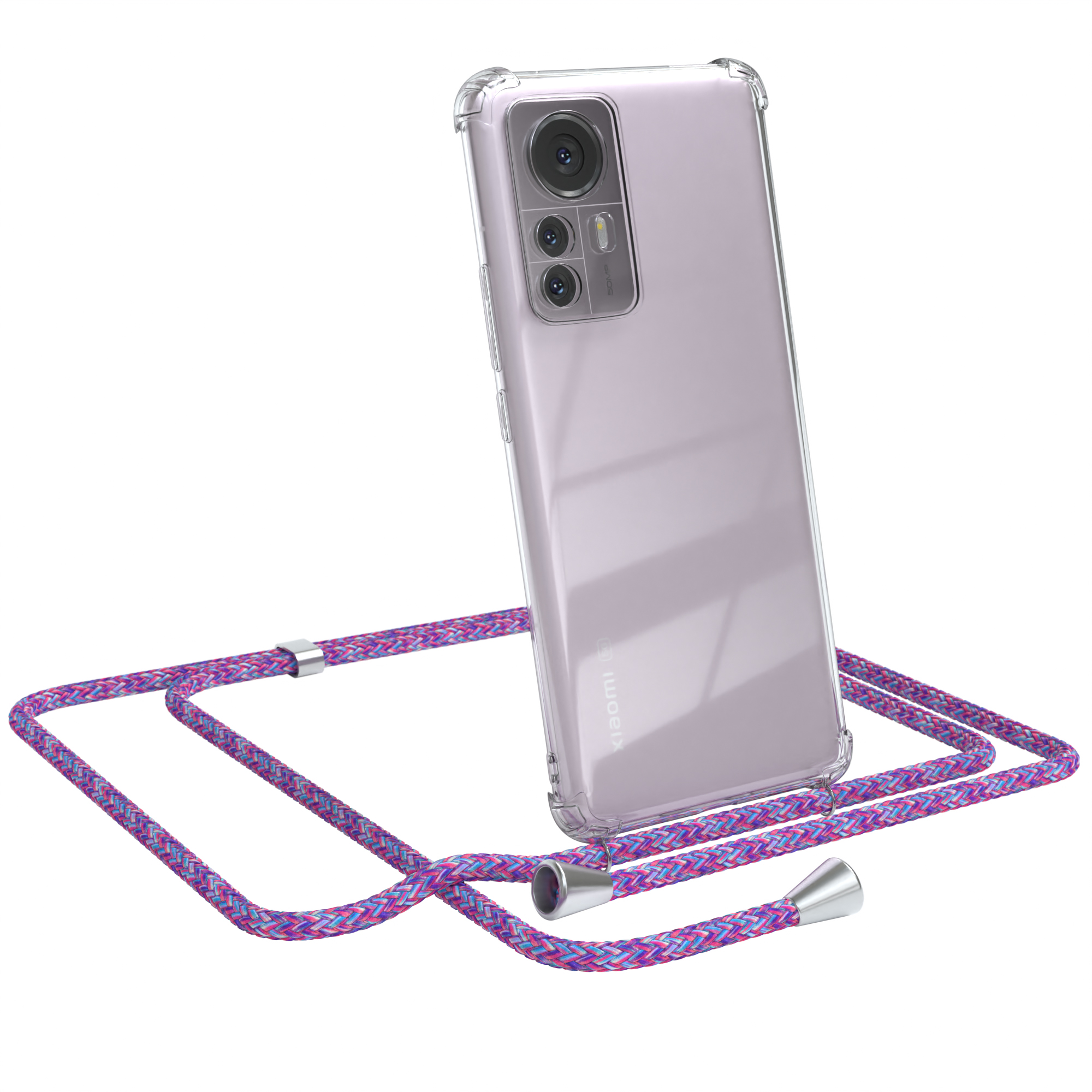 EAZY CASE Clear Xiaomi, Lila Silber / 12 Pro, Cover mit Umhängeband, Umhängetasche, Clips