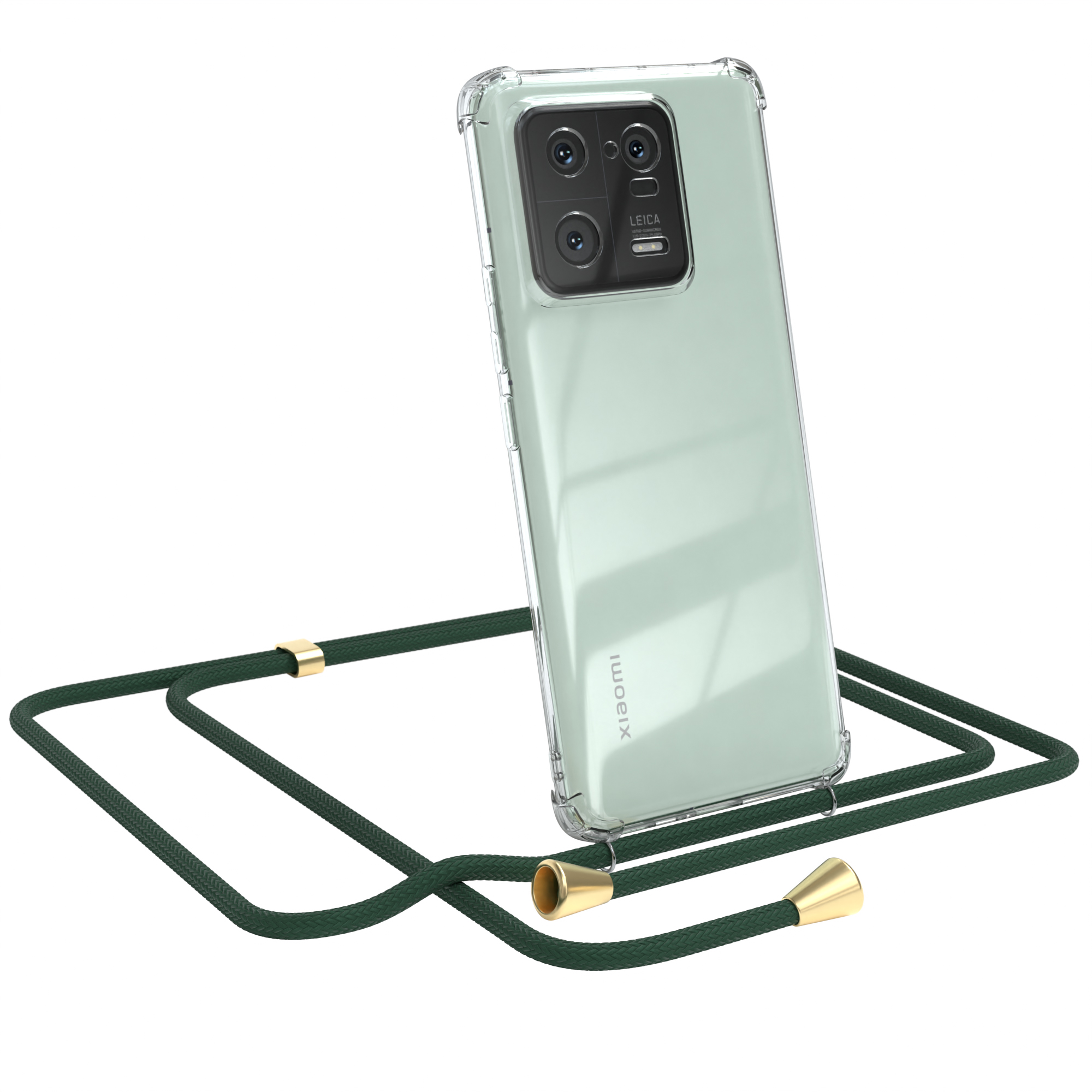 EAZY CASE Xiaomi, mit Umhängeband, Umhängetasche, Cover Clear Pro, / Grün Clips 13 Gold