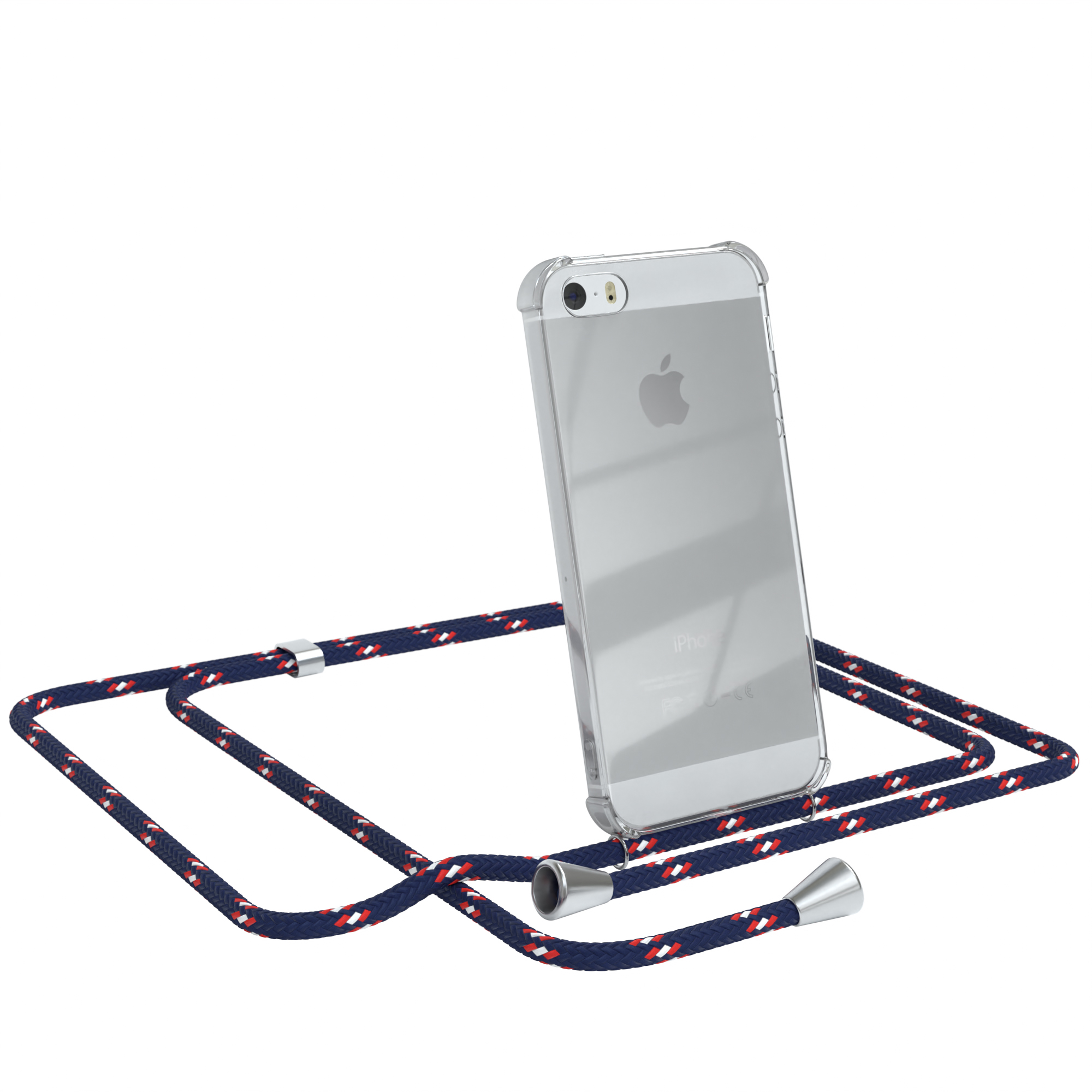 EAZY CASE Cover 5 Blau Clips iPhone Silber Umhängetasche, Camouflage iPhone 2016, / SE 5S, Clear Apple, mit Umhängeband, 