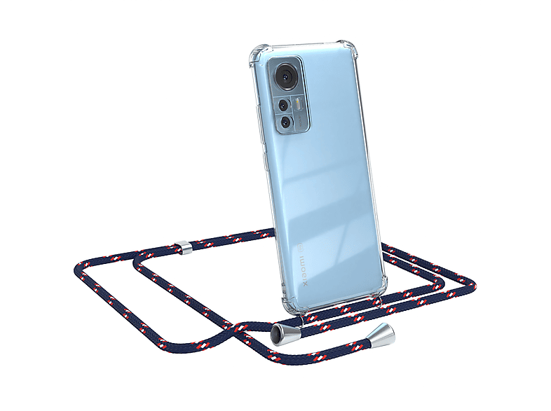 Cover / Clear Xiaomi, Blau Camouflage Silber Umhängeband, EAZY mit Umhängetasche, / 12X, 12 CASE Clips