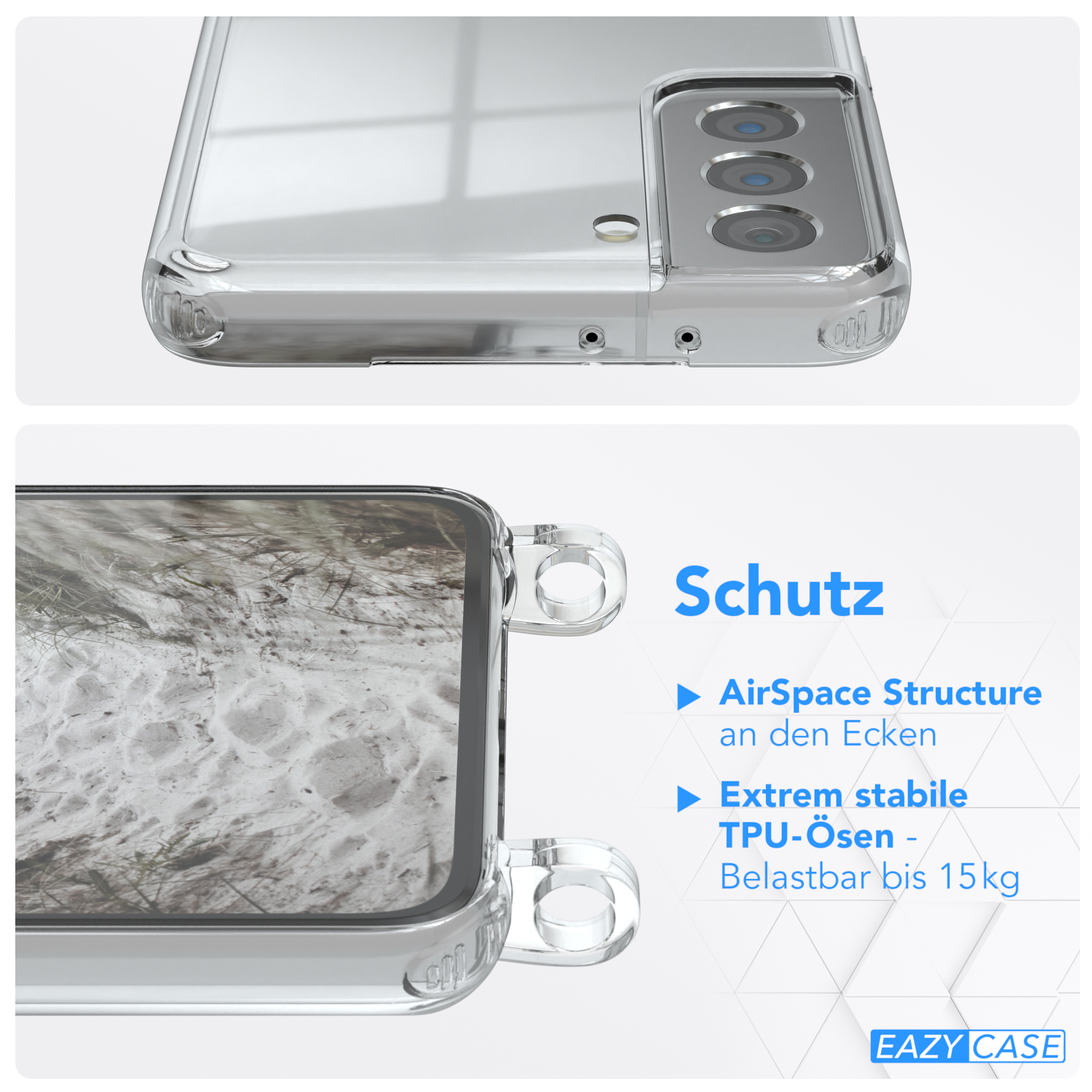 mit Weiß Umhängeband, Galaxy EAZY / Cover Clear CASE Silber Samsung, S21 Clips Umhängetasche, 5G,
