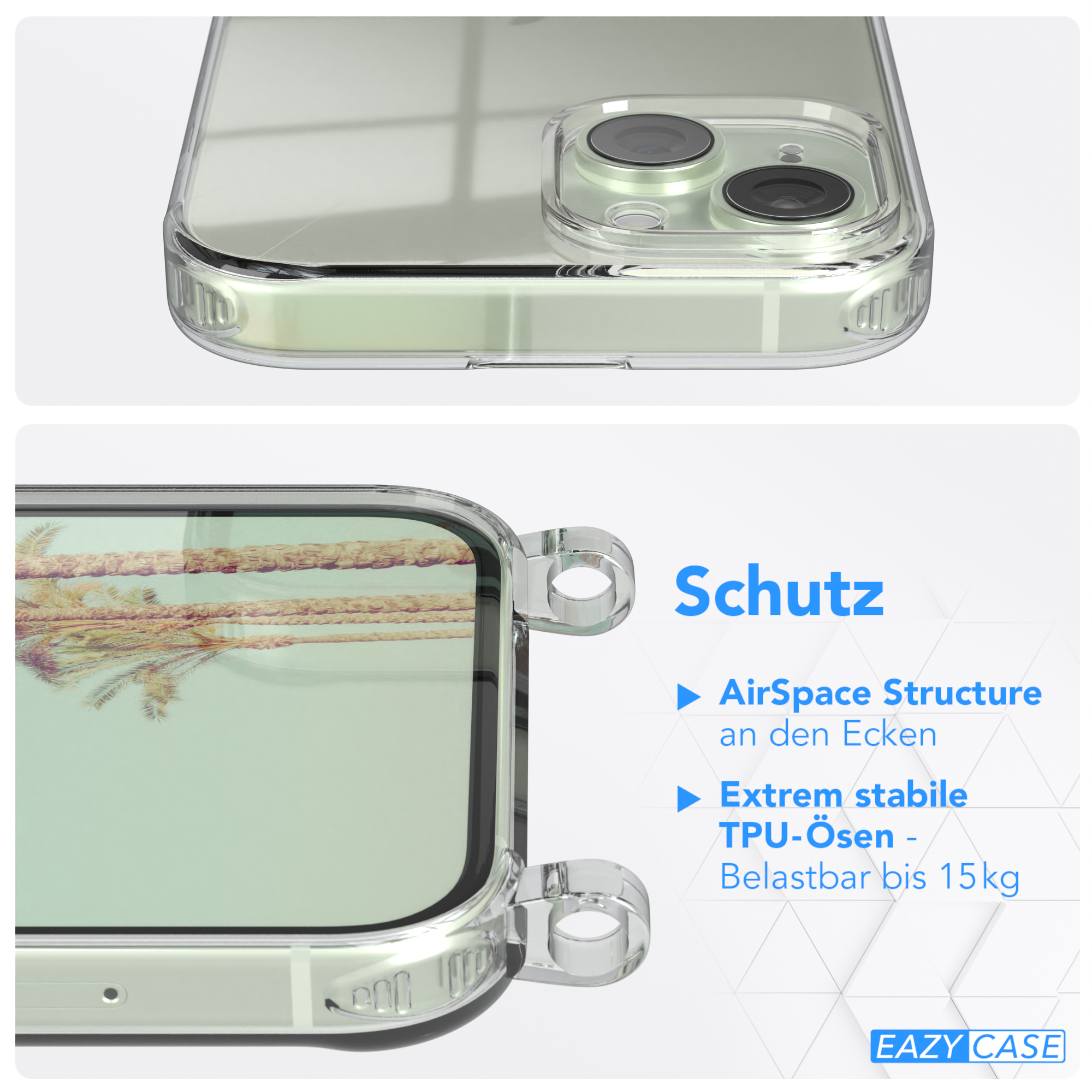 Umhängetasche, CASE Clear Weiß EAZY iPhone mit Umhängeband, Grün 15, Cover Apple,