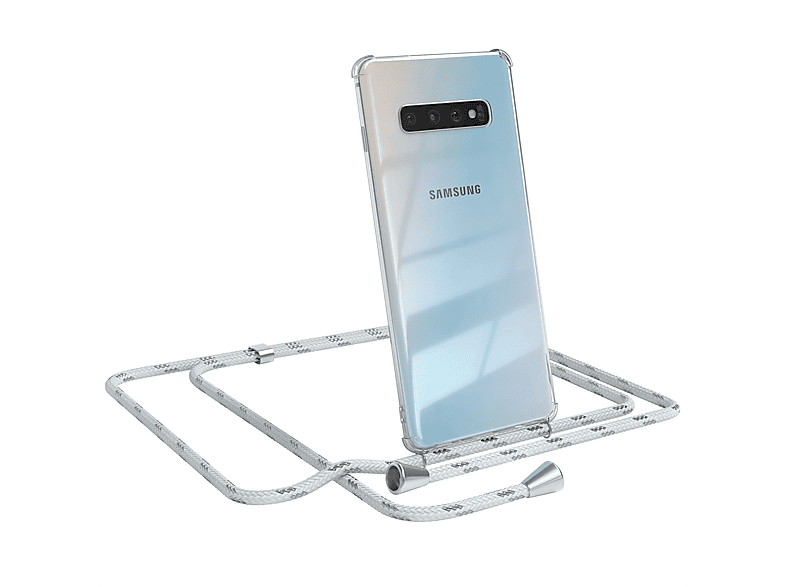EAZY CASE mit Samsung, / Clips Cover Silber Clear Umhängetasche, Plus, Umhängeband, Galaxy S10 Weiß
