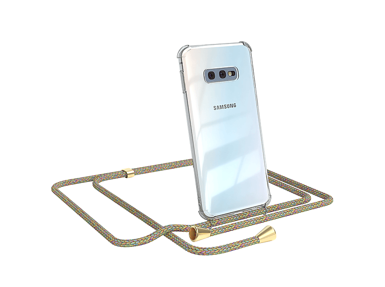EAZY CASE Clear Cover mit Umhängeband, Umhängetasche, Samsung, Galaxy S10e, Bunt / Clips Gold
