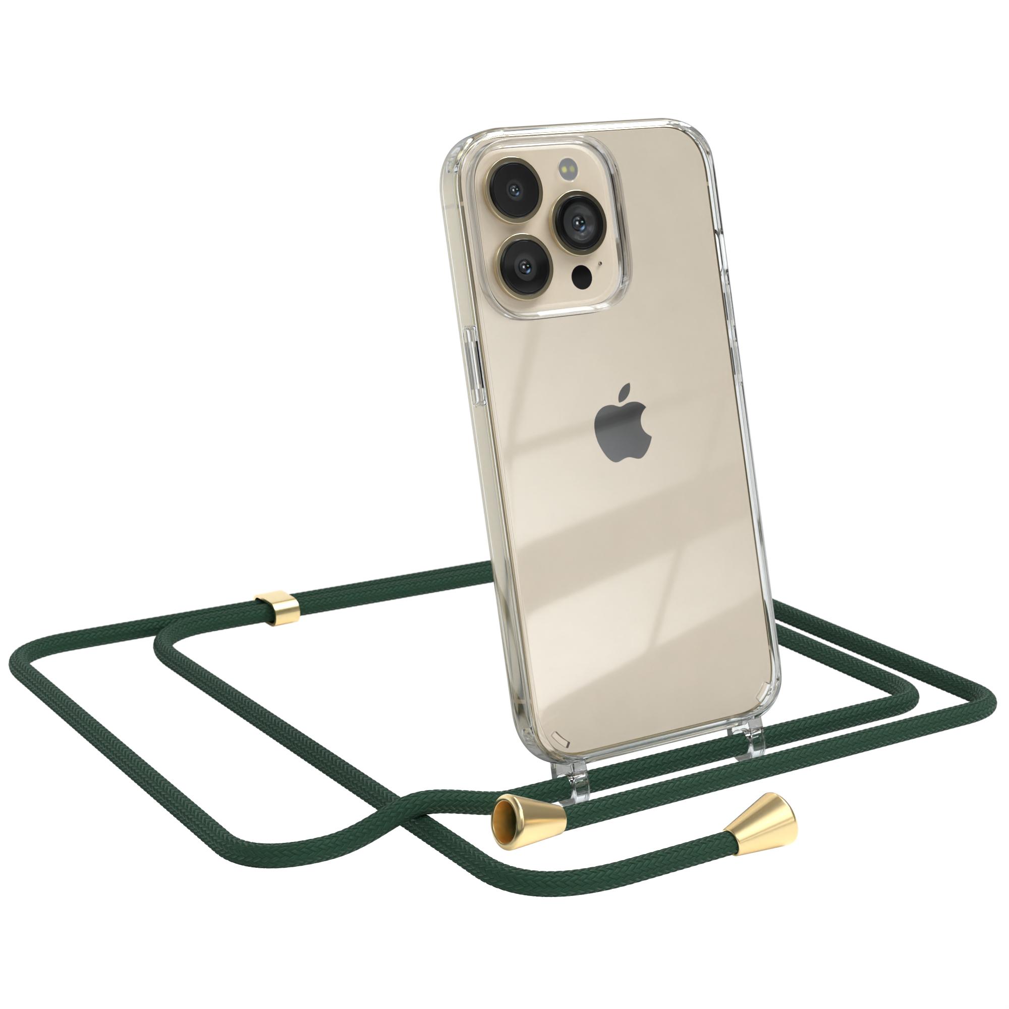 EAZY CASE Clear mit Gold iPhone Clips Cover Umhängeband, / Grün Apple, 13 Umhängetasche, Pro
