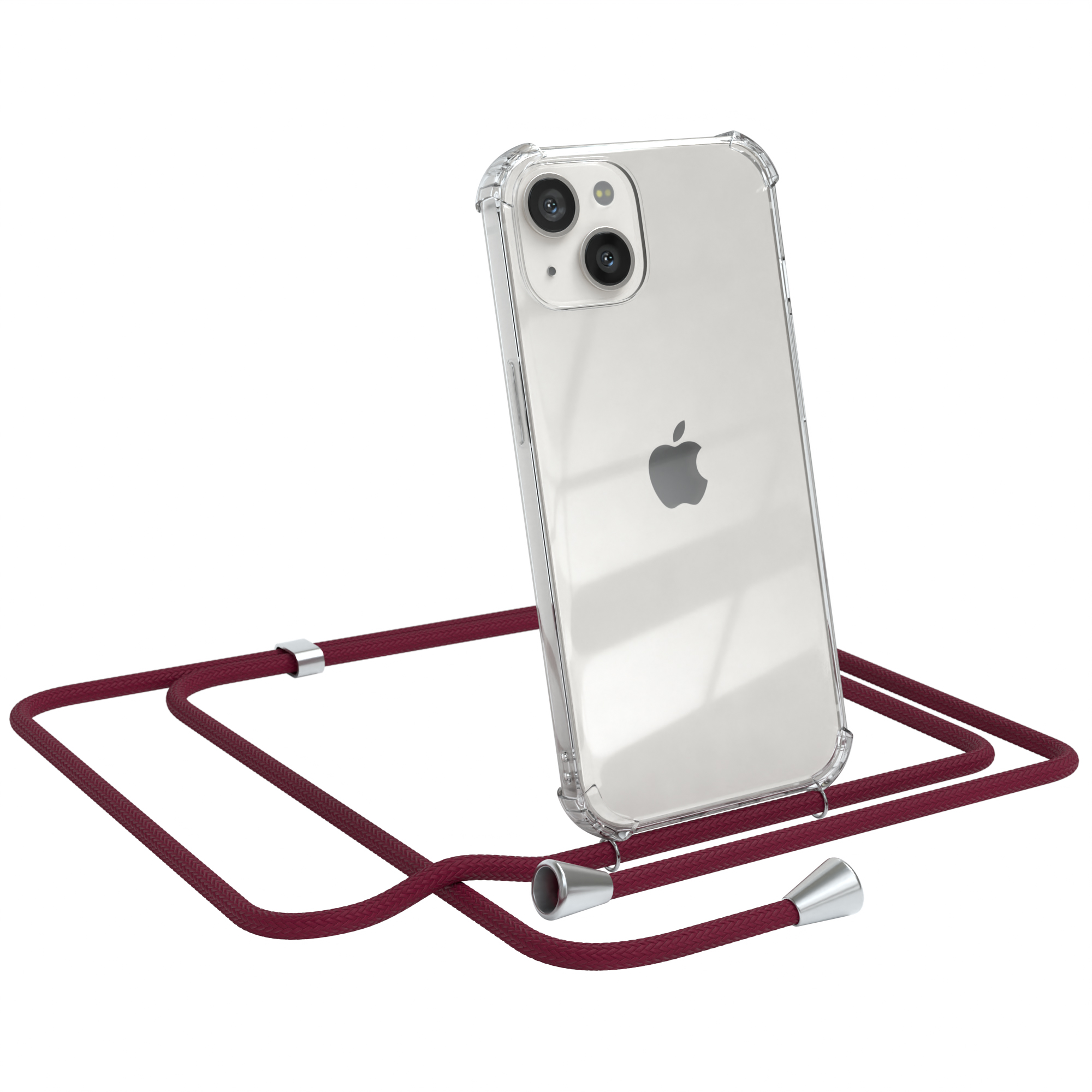 EAZY iPhone Rot Umhängeband, Apple, Umhängetasche, Silber Cover Clips / Clear CASE Bordeaux 13, mit