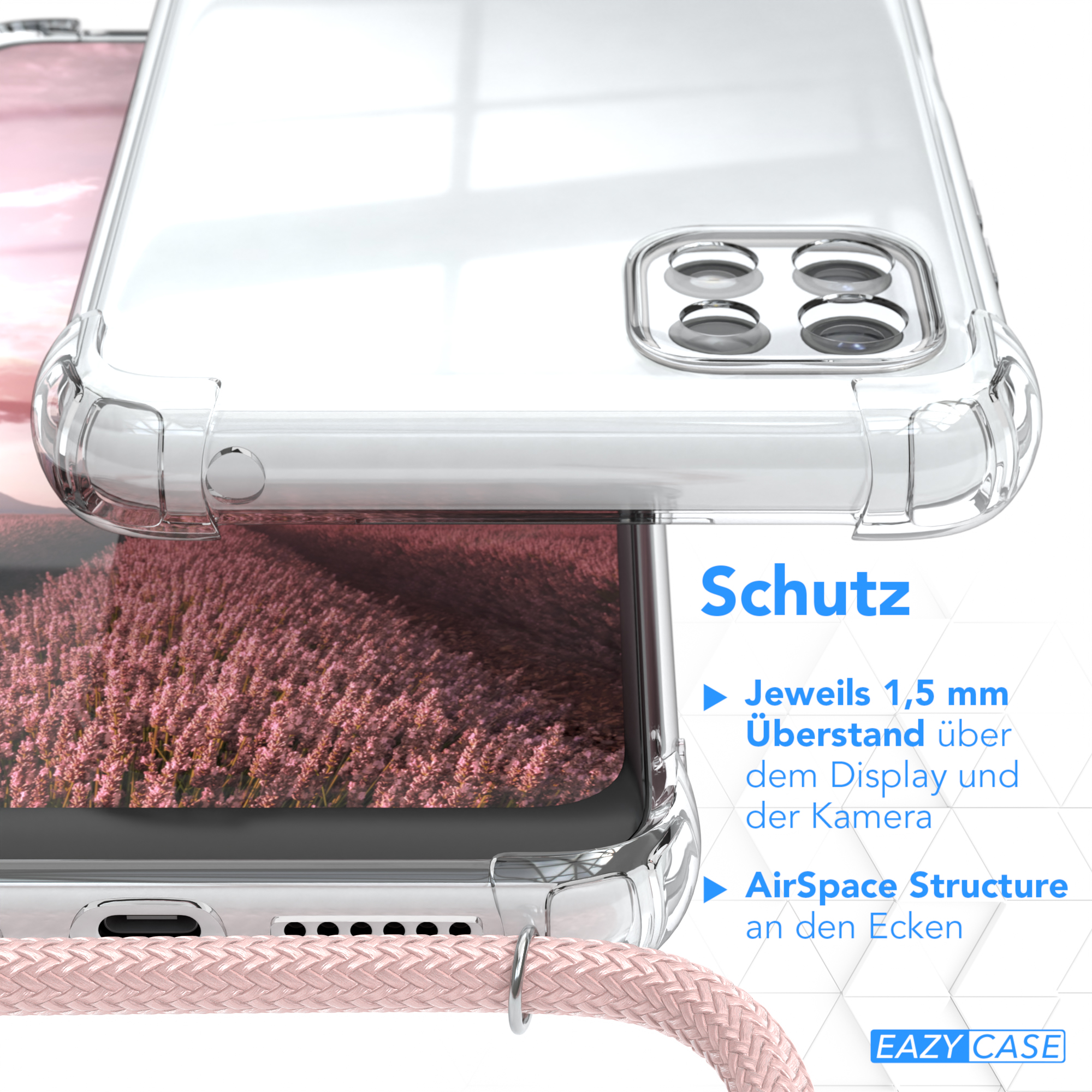 / 5G, Galaxy Rosé CASE Samsung, Clear Silber mit Clips Umhängetasche, Umhängeband, EAZY Cover A22