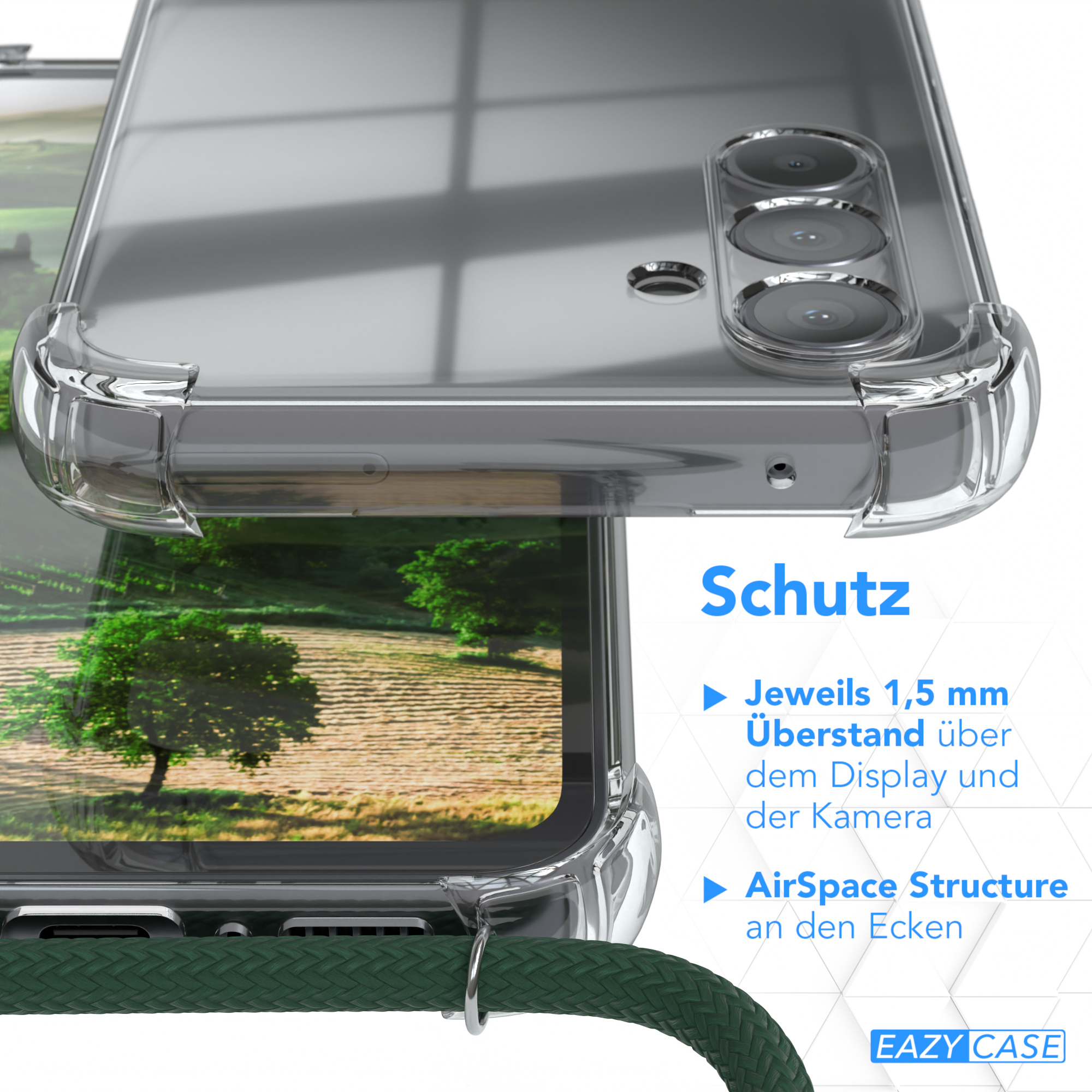 EAZY CASE Clear Cover Samsung, Umhängeband, Grün Clips mit A54, Galaxy Gold Umhängetasche, 