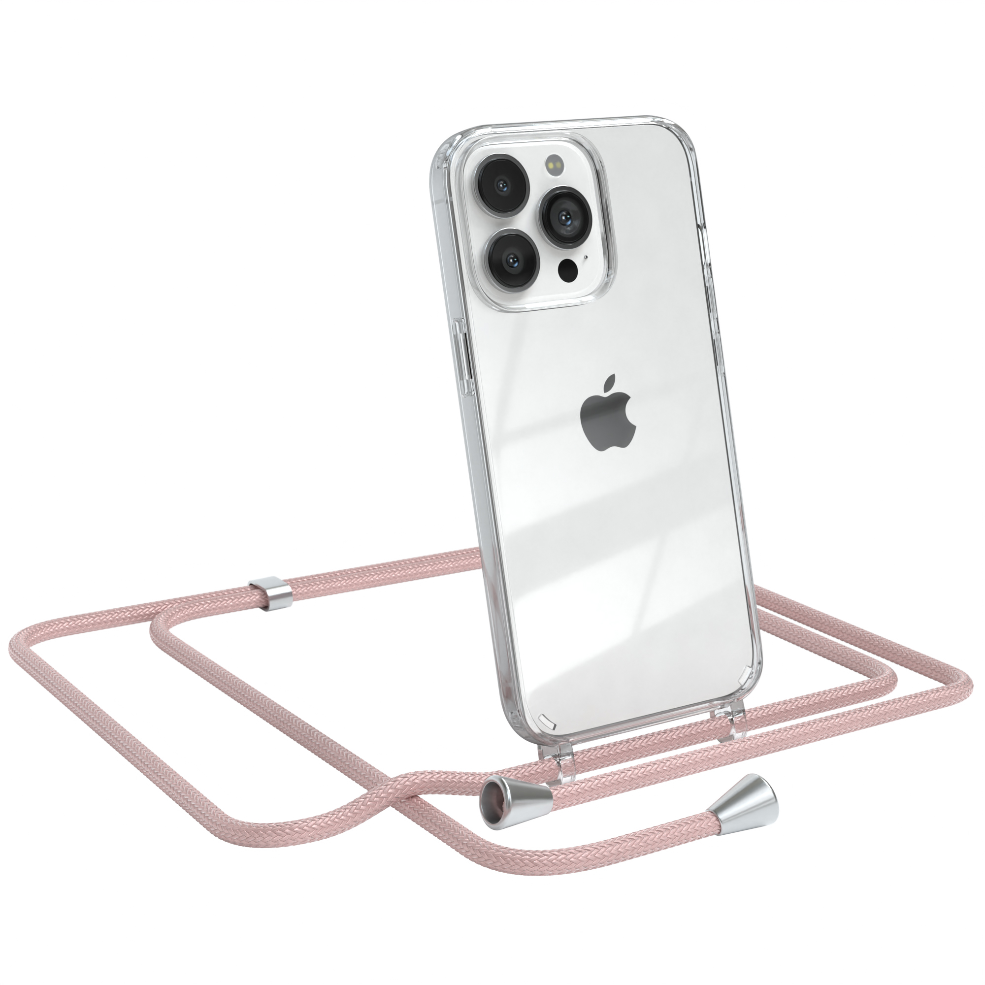 EAZY CASE Clear Cover Silber Apple, mit / iPhone Umhängetasche, 13 Clips Pro, Rosé Umhängeband