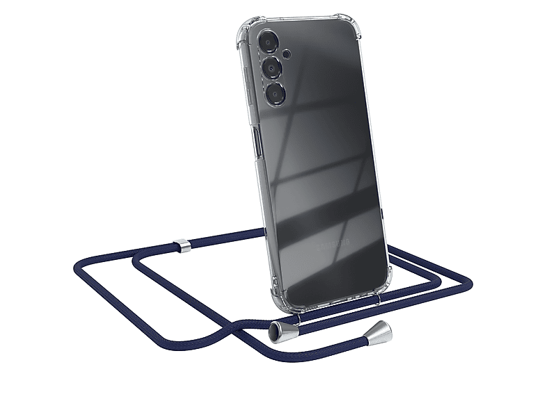 EAZY CASE Clear Cover mit Umhängeband, Umhängetasche, Samsung, Galaxy A14 5G, Blau / Clips Silber