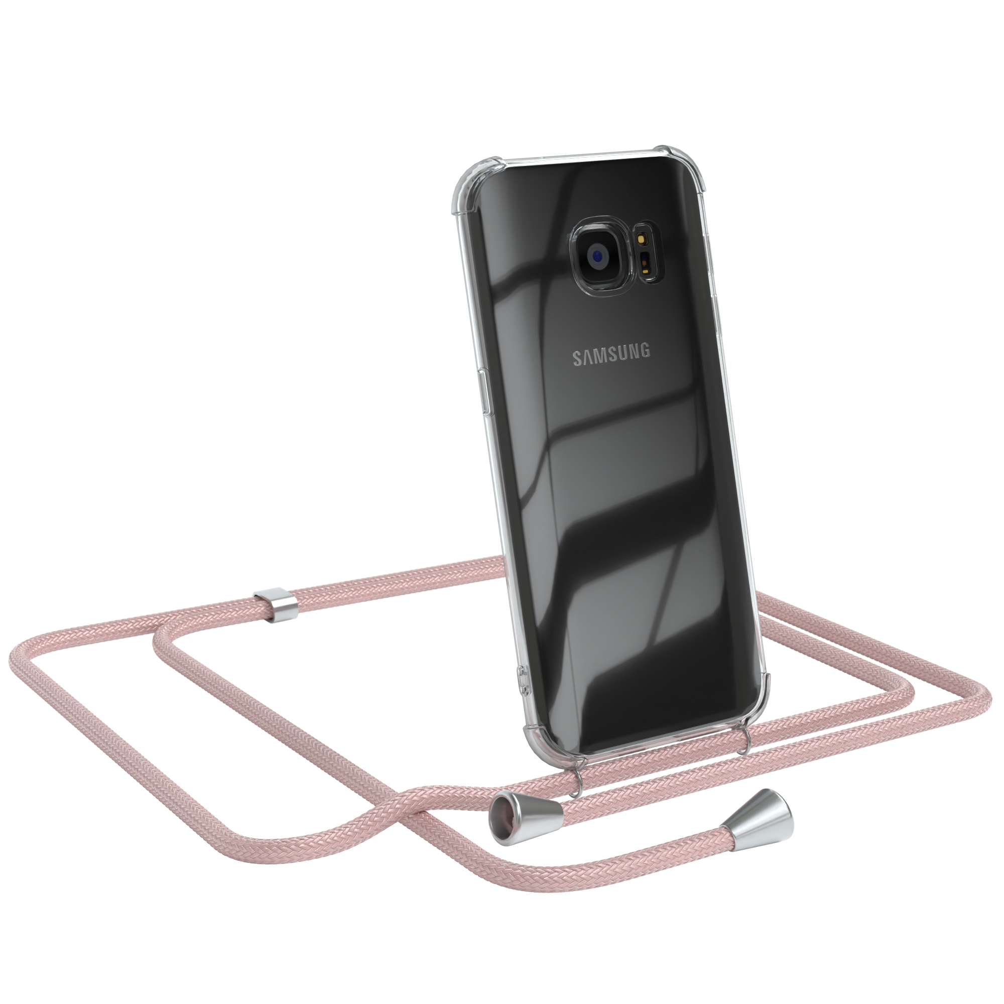 EAZY CASE Silber Rosé Clips Umhängeband, Clear S7, Cover Samsung, Galaxy / mit Umhängetasche,