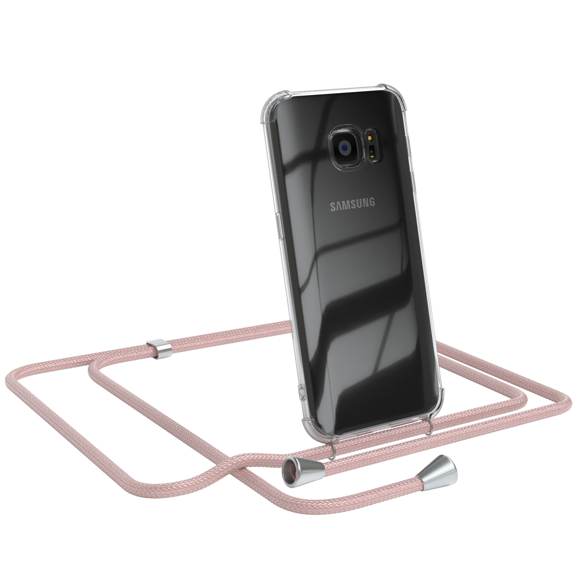 EAZY Clear Silber Clips Rosé Umhängetasche, mit / S7, CASE Samsung, Cover Umhängeband, Galaxy