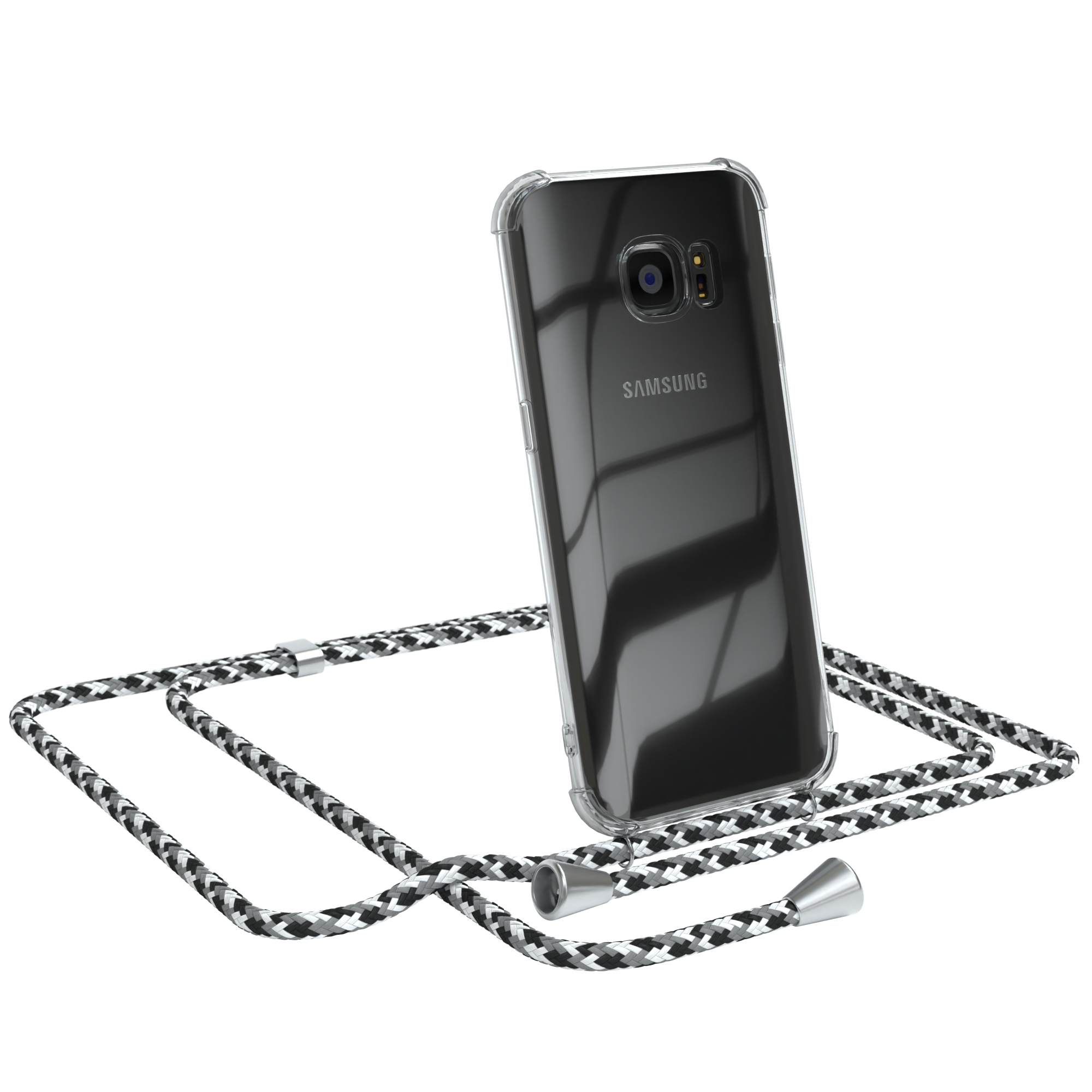 Galaxy Umhängetasche, EAZY Samsung, Clear S7, Cover Umhängeband, Schwarz CASE Camouflage mit Clips Silber /