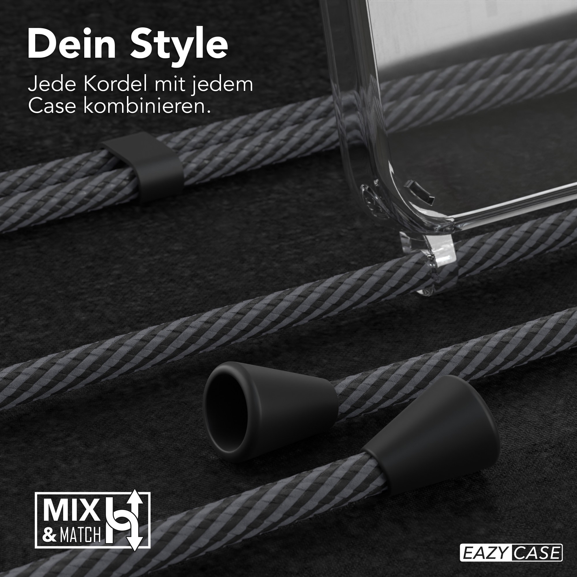 Nahaufnahme eines Handyhüllen-Details mit Riemen. Fokus auf der Verbindung und dem Gehäuse.