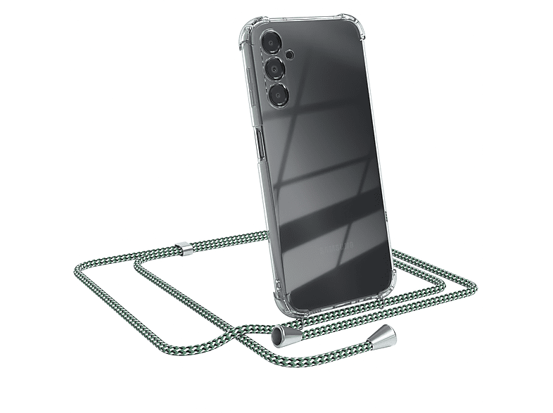 EAZY CASE Clear Cover mit Umhängeband, Umhängetasche, Samsung, Galaxy A14 5G, Grün Weiß