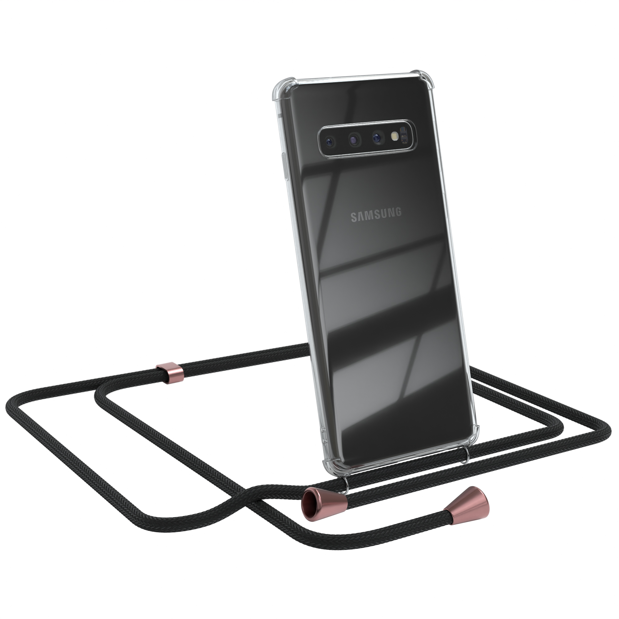 Samsung, Rosé Clips Umhängetasche, Umhängeband, CASE / Cover Galaxy mit EAZY Schwarz Clear S10,