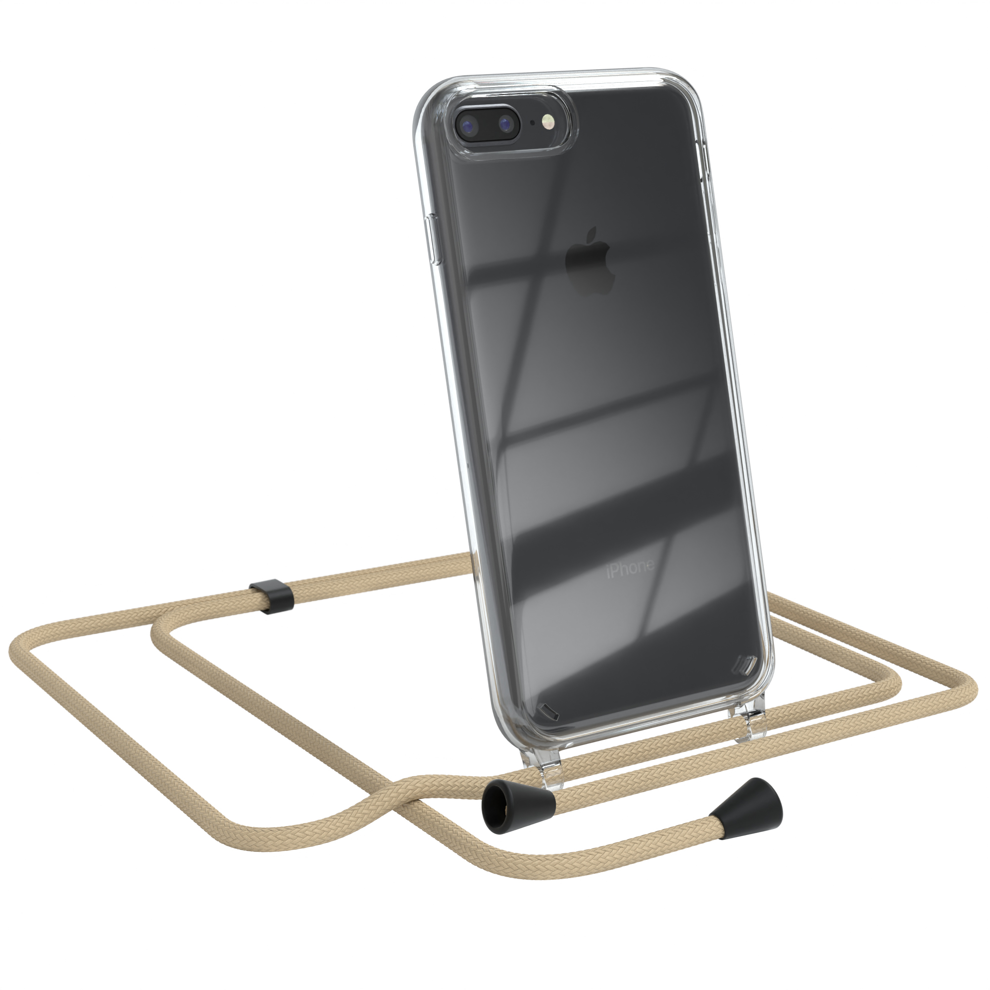 EAZY CASE Clear Cover Beige Taupe 7 iPhone Plus, Umhängetasche, Plus / mit Umhängeband, Apple, 8
