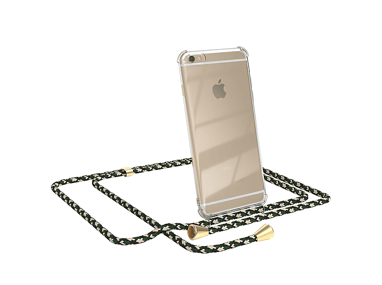 6 6S, iPhone / EAZY Clear Gold Camouflage Apple, Cover mit Grün / Umhängetasche, CASE Clips Umhängeband,